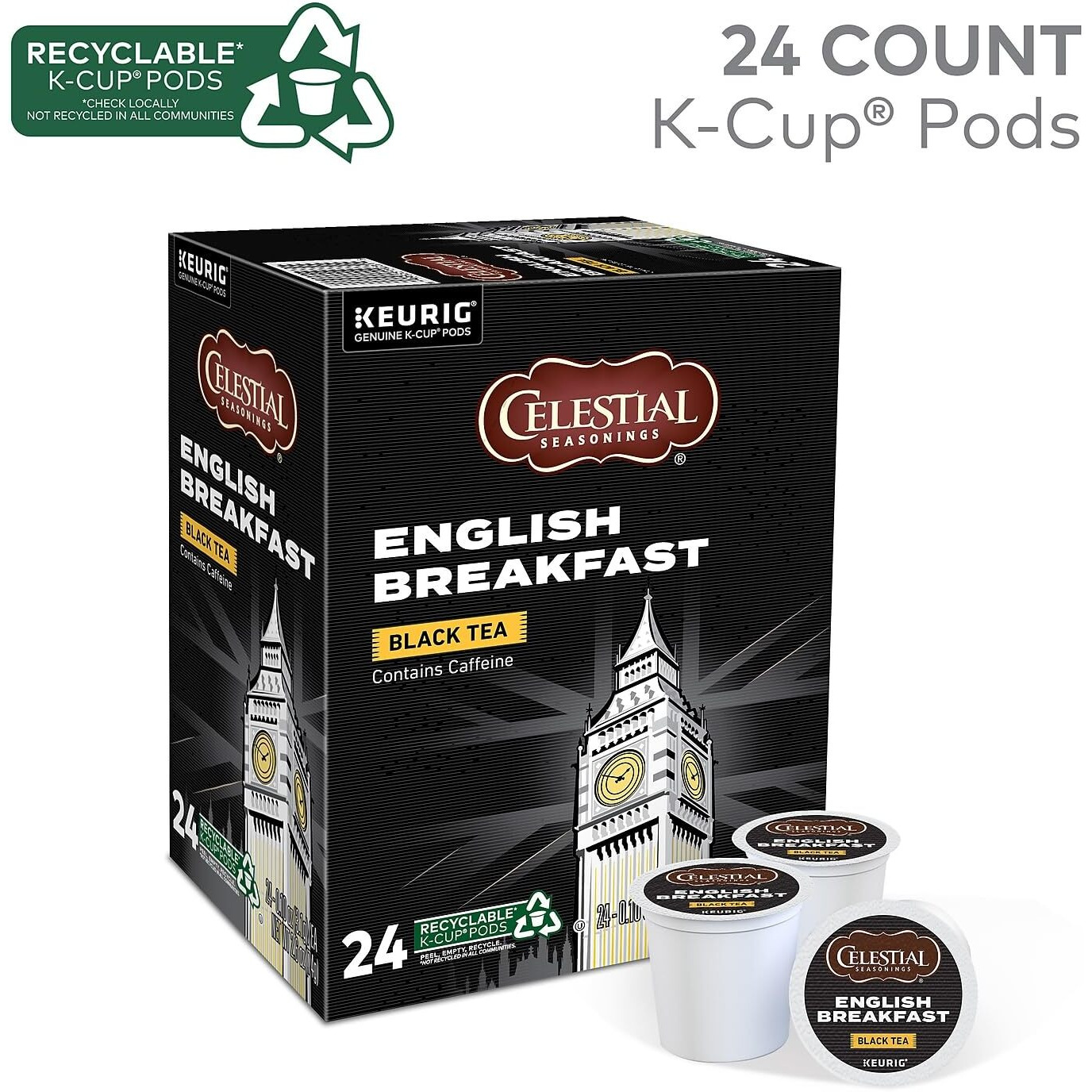 Celestial Seasonings English Breakfast Black Tea, Single-Serve Keurig K-Cup Pods, 24 Count