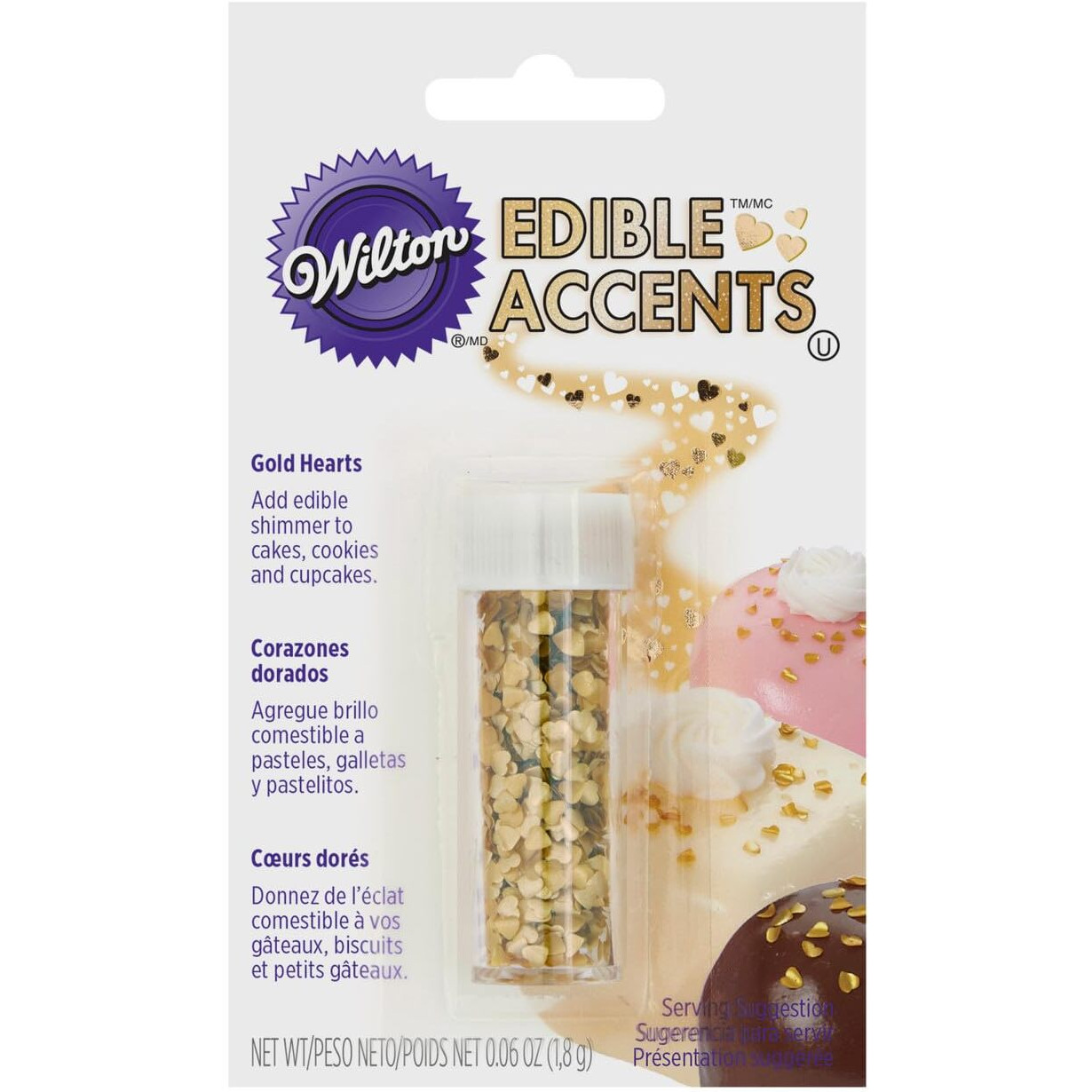 Wilton Gold Heart Edible Accents, 0.06 Oz. - Cake Decorating Supplies, 1.7 G