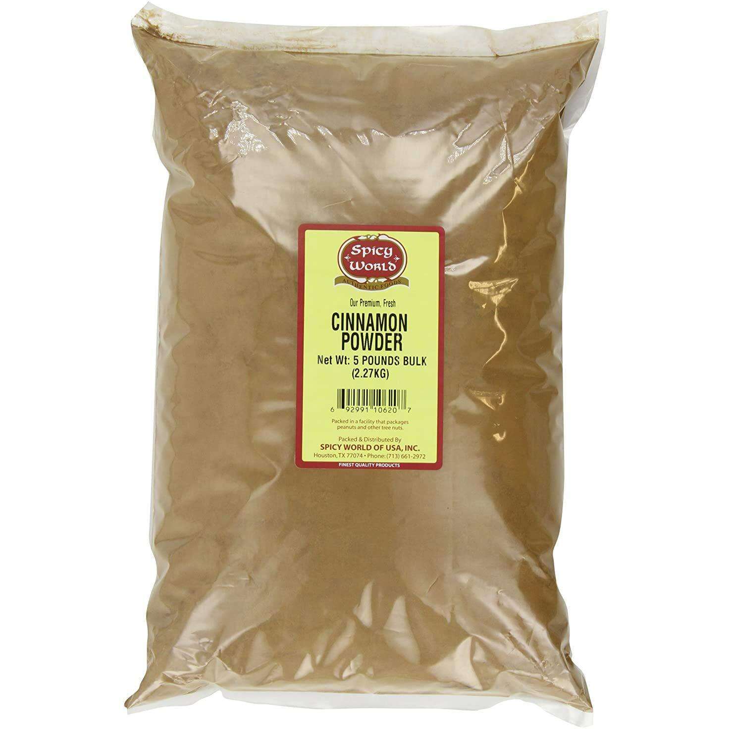 Spicy World Premium Cinnamon Powder 5 Pound Bulk Bag | Ground Cassia Cinnamon | Great Authentic Spice For Coffee, Tea, Baking & Oatmeal | Source Of Rich Flavor