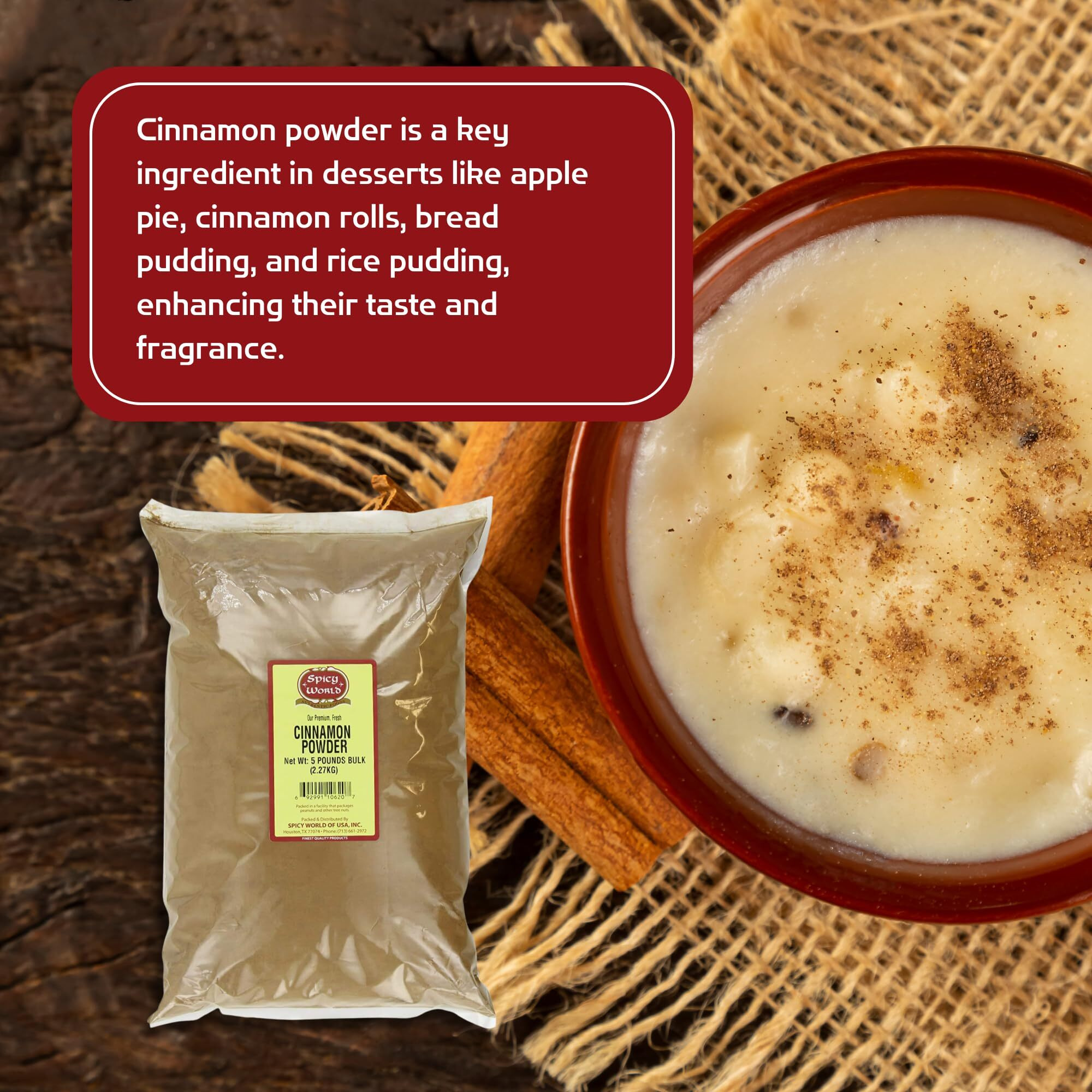Spicy World Premium Cinnamon Powder 5 Pound Bulk Bag | Ground Cassia Cinnamon | Great Authentic Spice For Coffee, Tea, Baking & Oatmeal | Source Of Rich Flavor