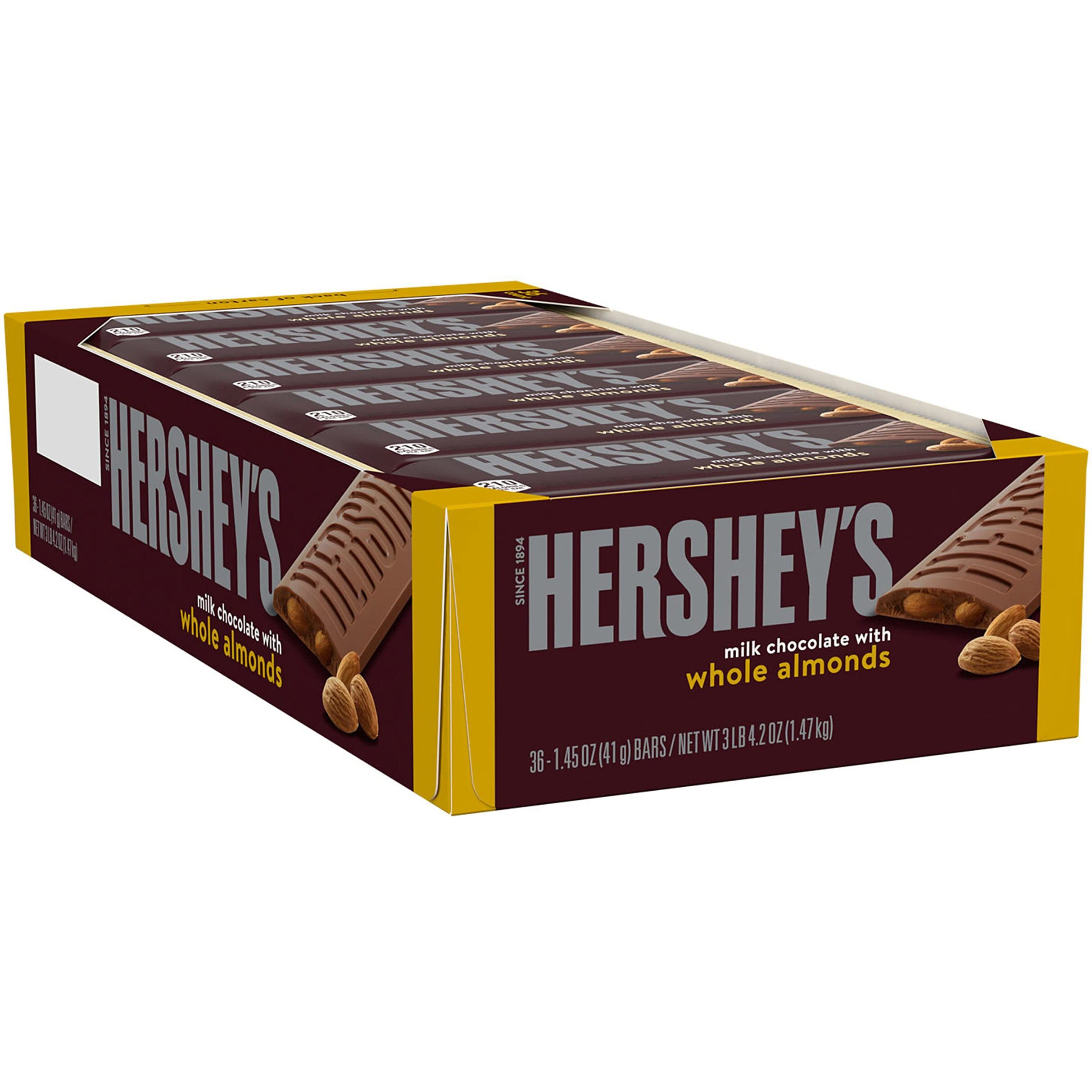 Hershey's Milk Chocolate With Whole Almonds Candy Bars, 1.45 Oz (36 Count)