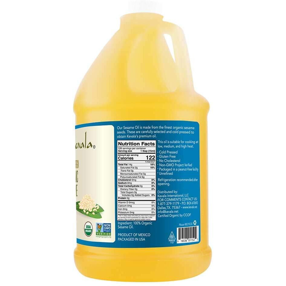 Kevala Organic Extra Virgin Sesame Oil, 1/2 Gallon (64 Floz)