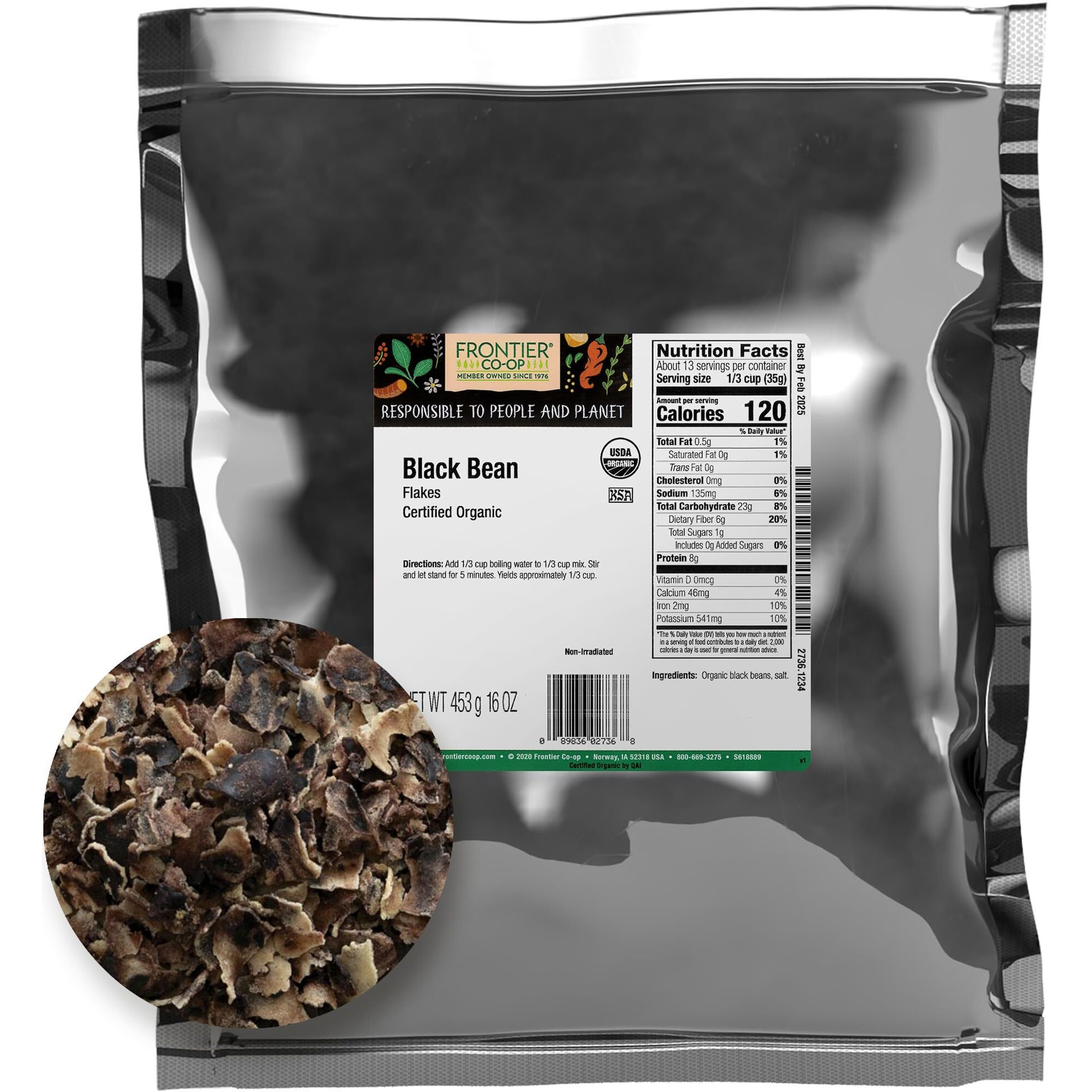 Frontier Co-Op Organic Black Beans Flakes 1Lb
