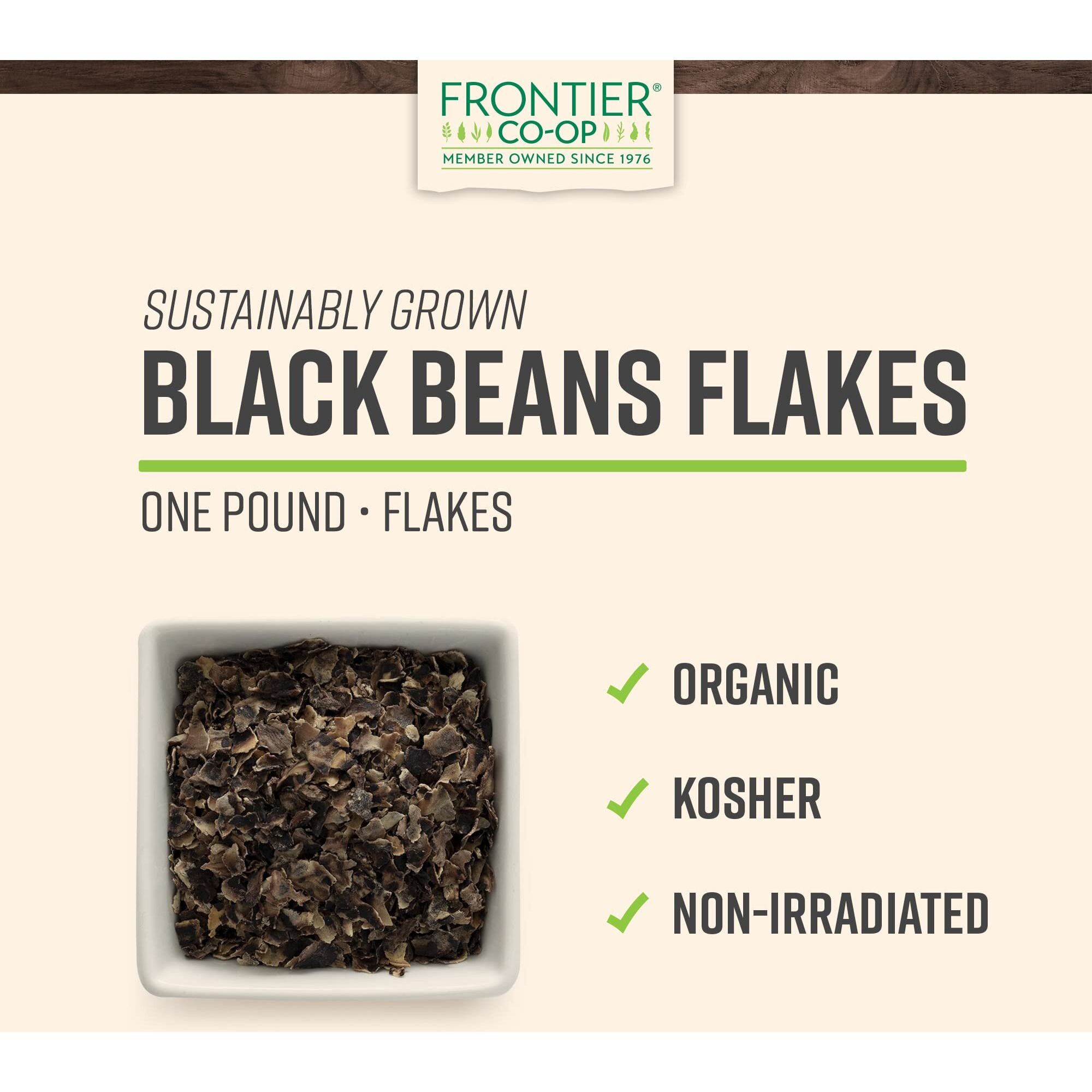 Frontier Co-Op Organic Black Beans Flakes 1Lb