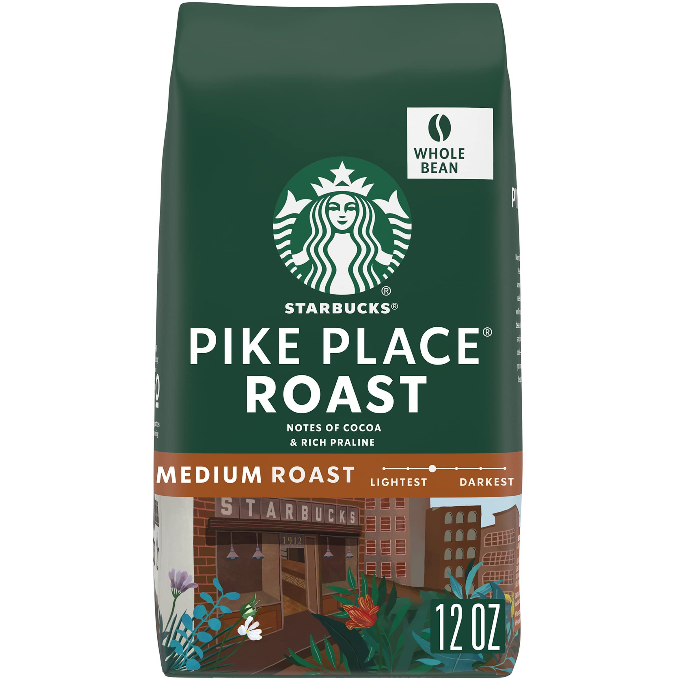 Starbucks Medium Roast Whole Bean Coffee - Pike Place Roast - 1 Bag (12 Oz.)