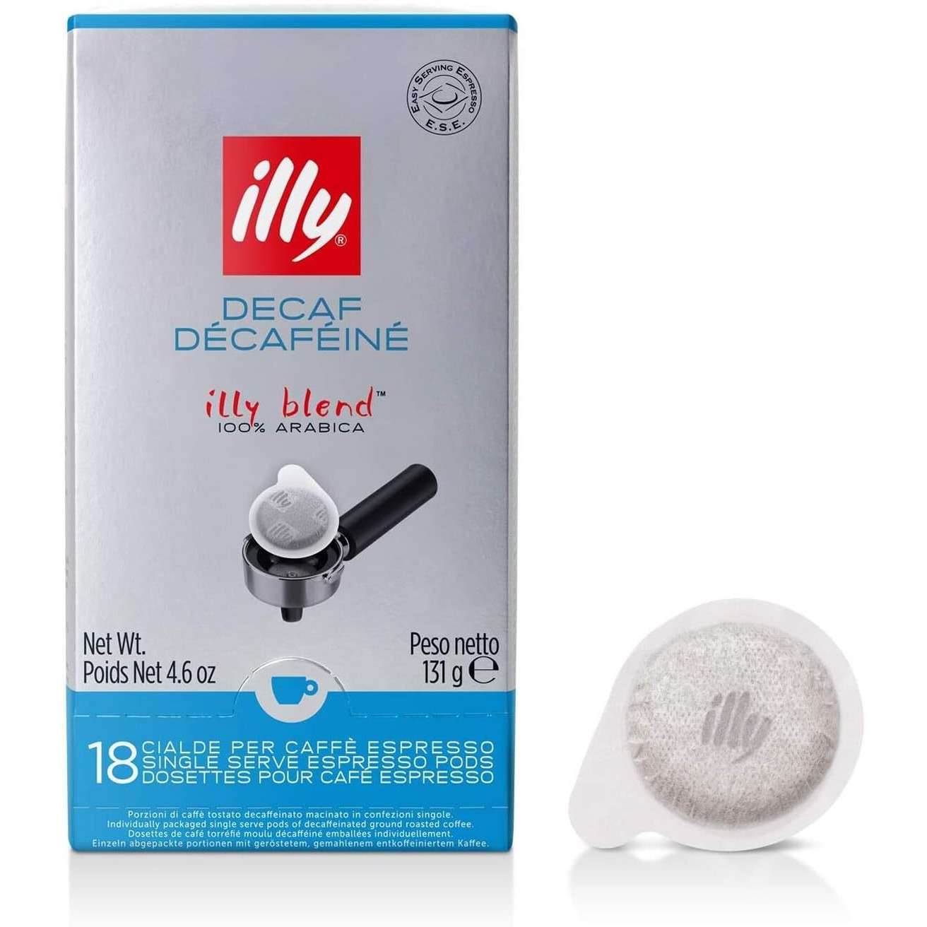 Illy E.S.E. Coffee - Single-Serve Coffee Capsules & Pods - Classico Decaf Roast, Notes Of Caramel, Orange Blossom & Jasmine - For E.S.E Coffee Machines - Extraordinary Aroma & Body - 18 Count, 12 Pack