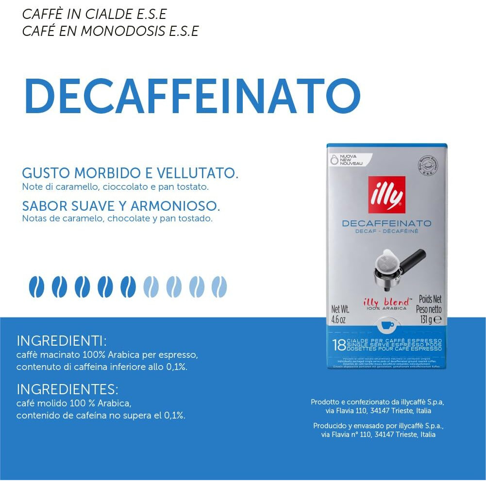 Illy E.S.E. Coffee - Single-Serve Coffee Capsules & Pods - Classico Decaf Roast, Notes Of Caramel, Orange Blossom & Jasmine - For E.S.E Coffee Machines - Extraordinary Aroma & Body - 18 Count, 12 Pack