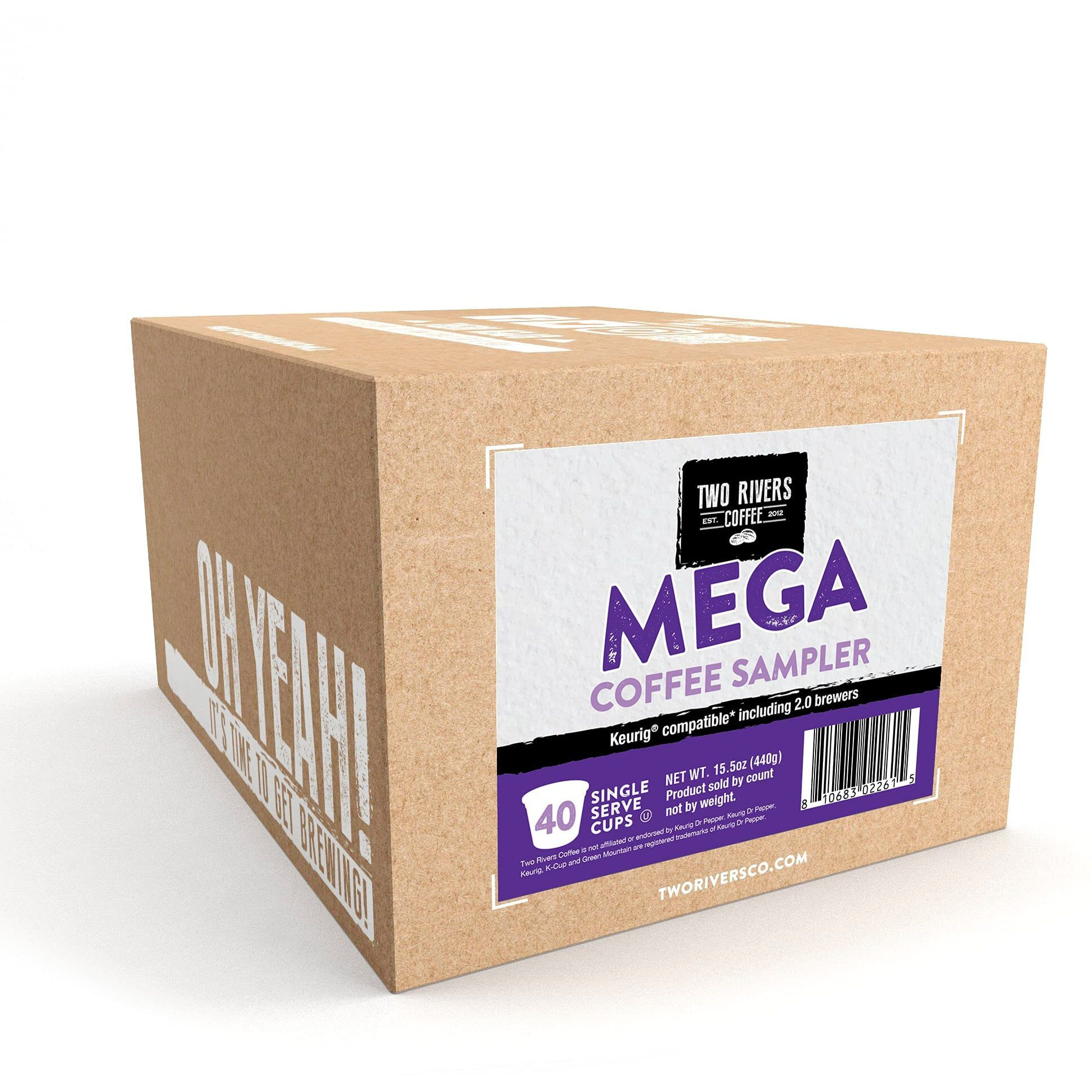 Two Rivers Coffee Mega Coffee Lovers Pods, Compatible With K Cup Brewers Including 2.0 Pods, Mega Coffee, 40 Count,Trc Ms40