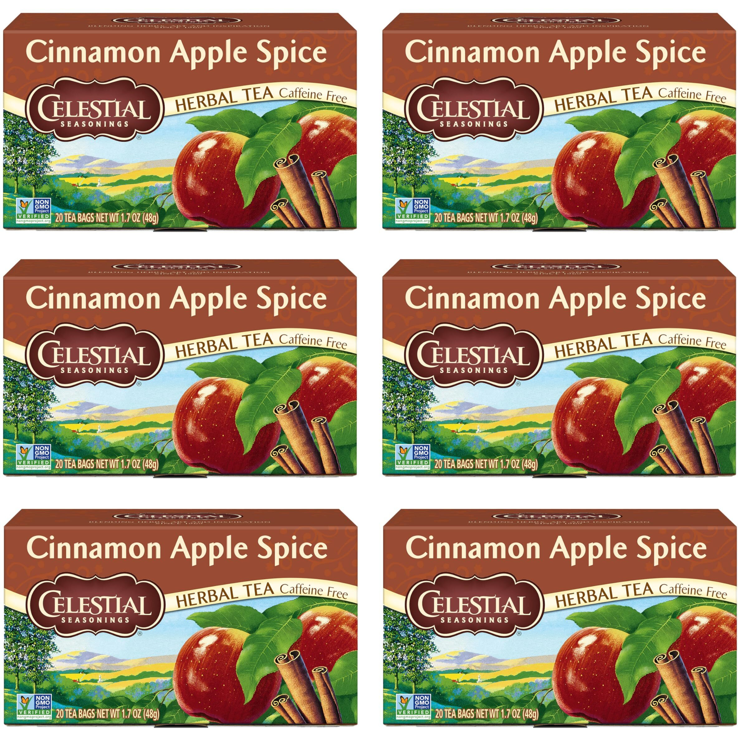 Celestial Seasonings Cinnamon Apple Spice Herbal Tea, Caffeine Free, 20 Tea Bags Box, (Pack Of 6)