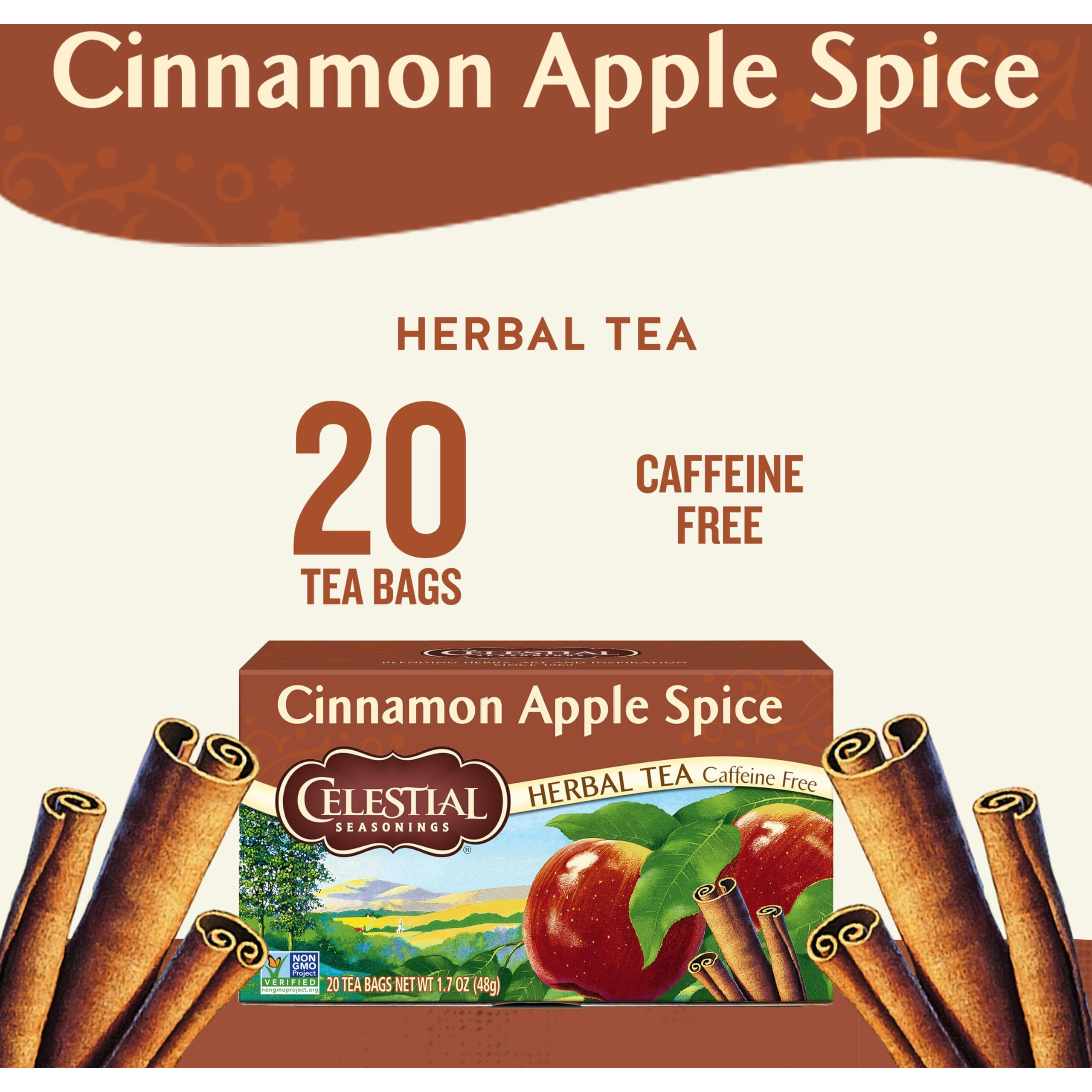 Celestial Seasonings Cinnamon Apple Spice Herbal Tea, Caffeine Free, 20 Tea Bags Box, (Pack Of 6)