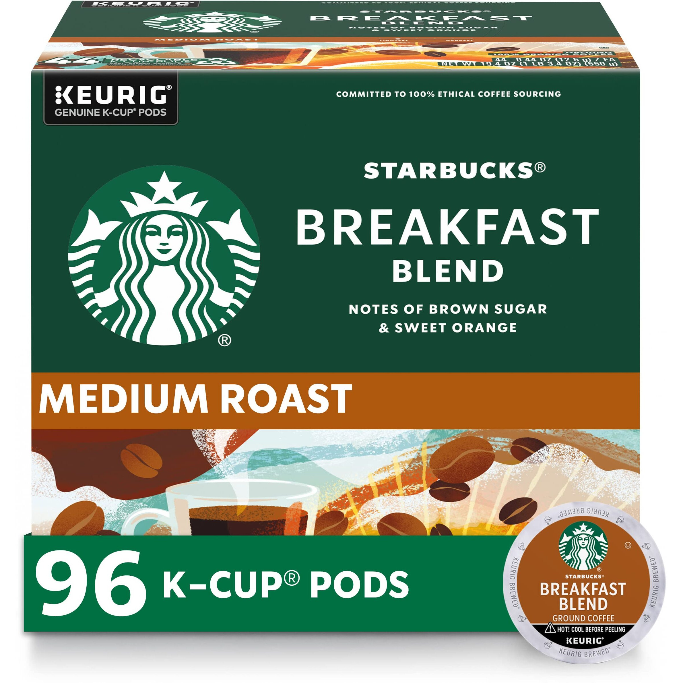 Starbucks K-Cup Coffee Pods-Medium Roast Coffee-Breakfast Blend-100% Arabica-4 Boxes (96 Pods Total)