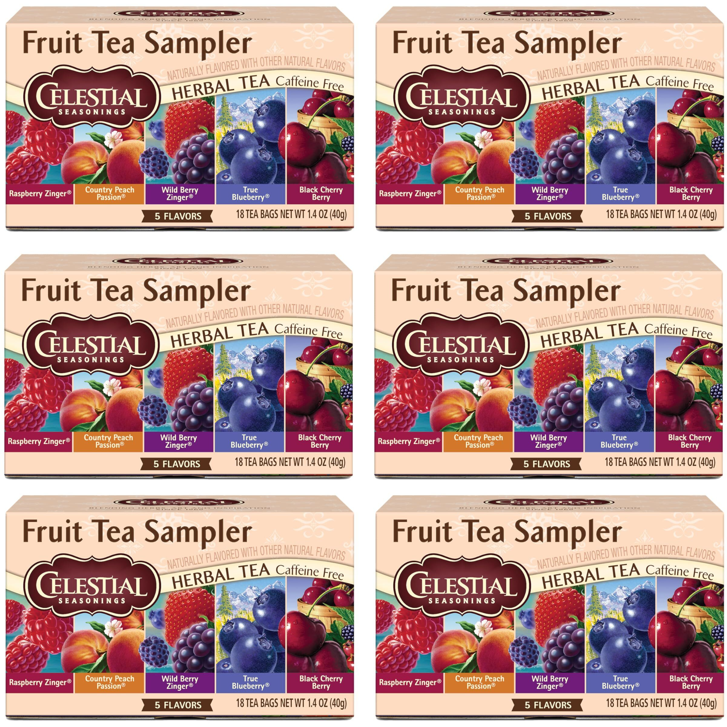 Celestial Seasonings Fruit Tea Sampler Herbal Variety Pack, Caffeine Free, 18 Tea Bags Box, (Pack Of 6)