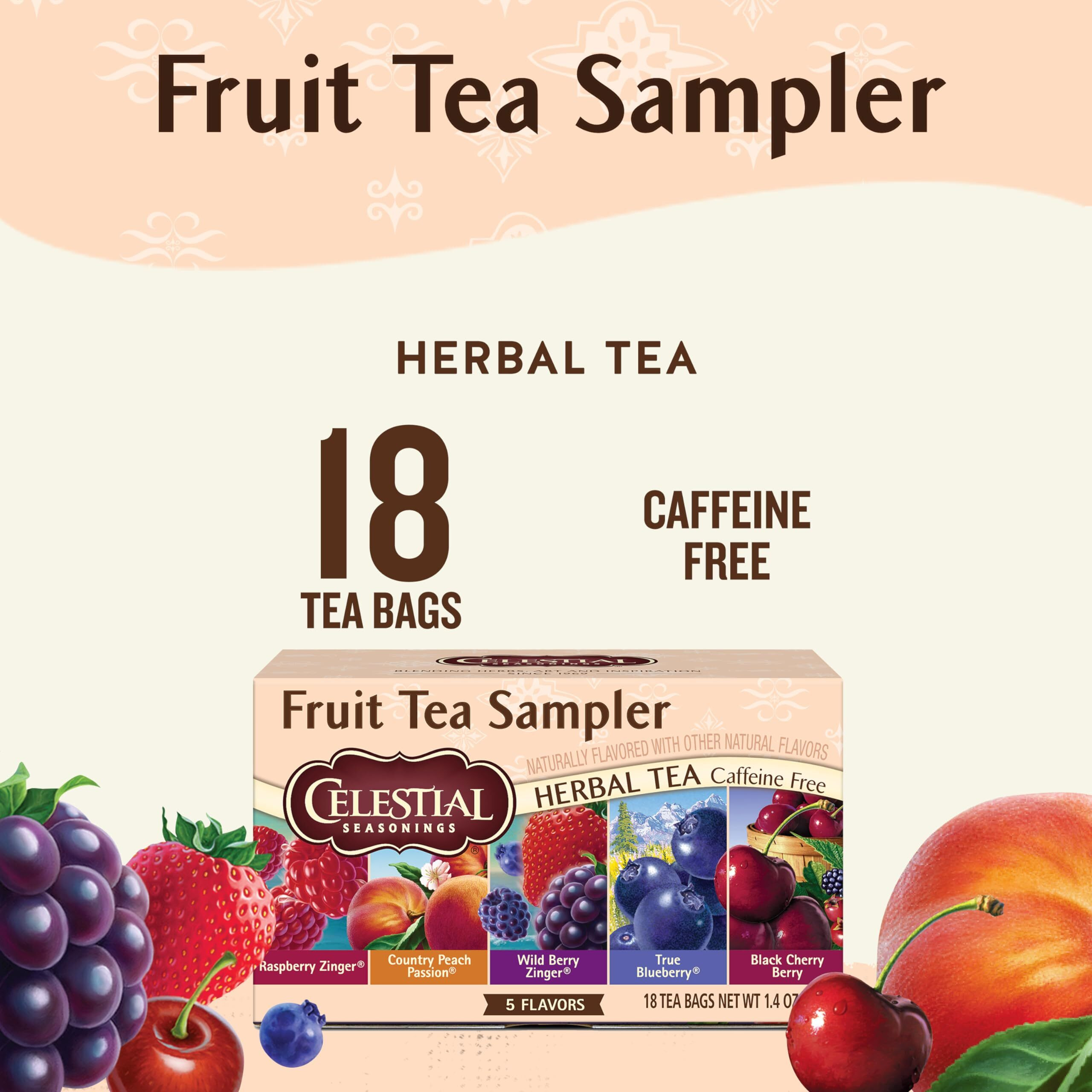 Celestial Seasonings Fruit Tea Sampler Herbal Variety Pack, Caffeine Free, 18 Tea Bags Box, (Pack Of 6)