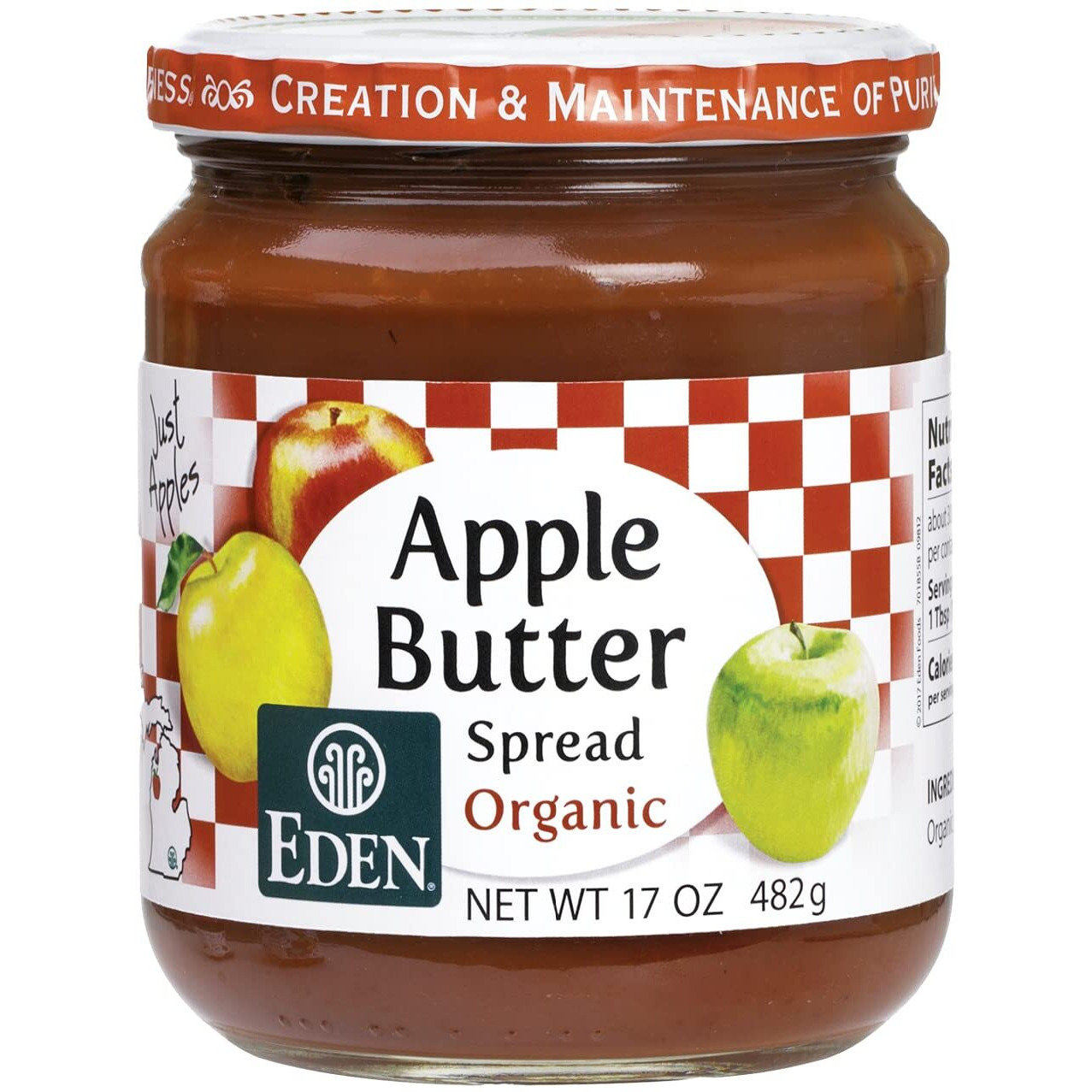 Eden Organic Apple Butter Spread, No Sugar Added, Great Lakes Apples, Slow Kettle Simmered, 17 Oz Glass Jar