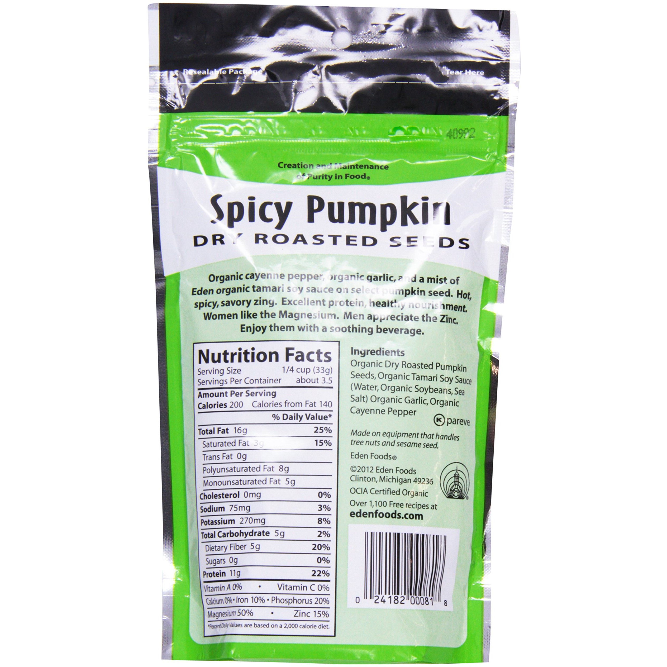Eden Foods Organic, Spicy Pumpkin Dry Roasted Seeds, 4 Oz (113 G)