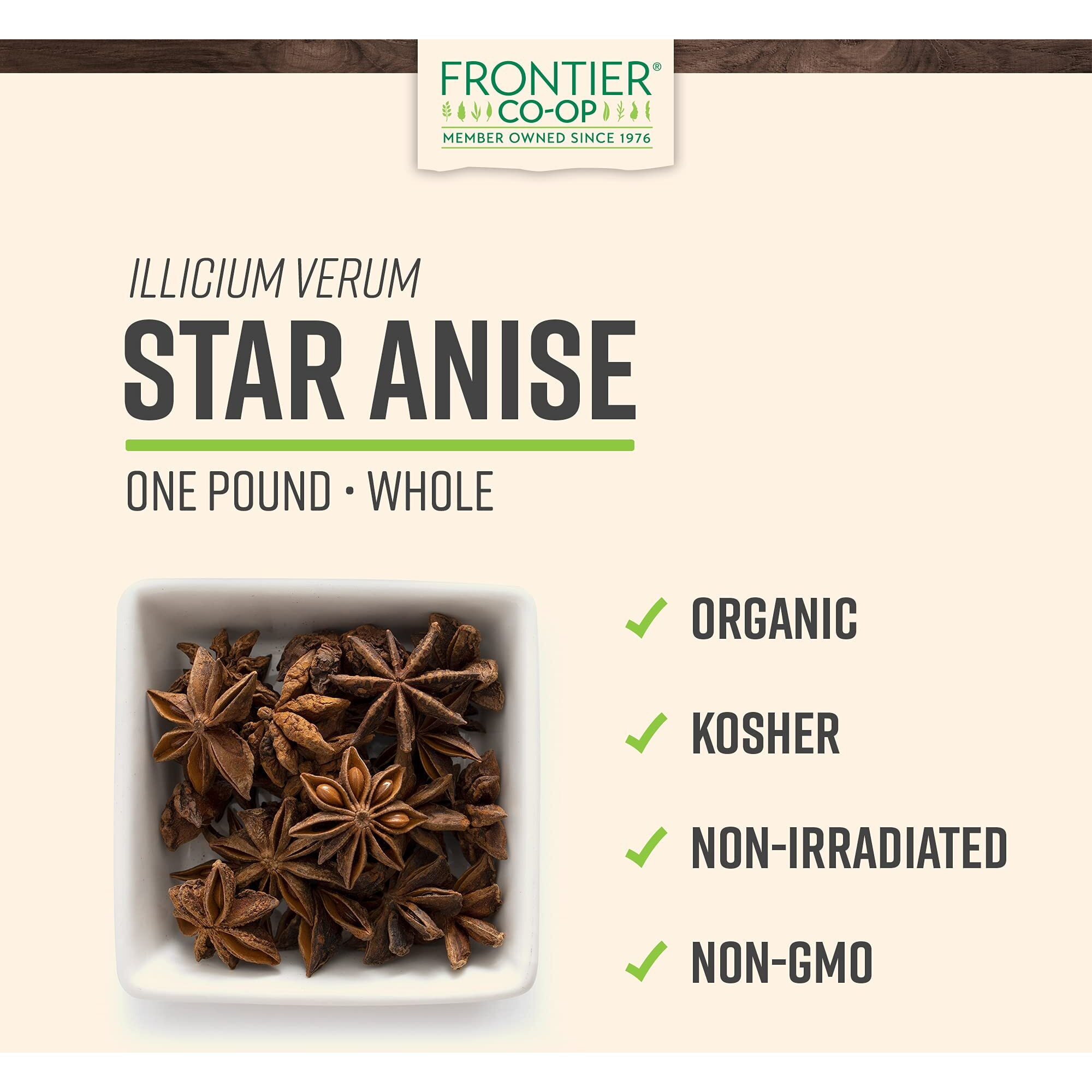 Frontier Co-Op Organic Whole Star Anise 1Lb - Dried Whole Star Anise Pods