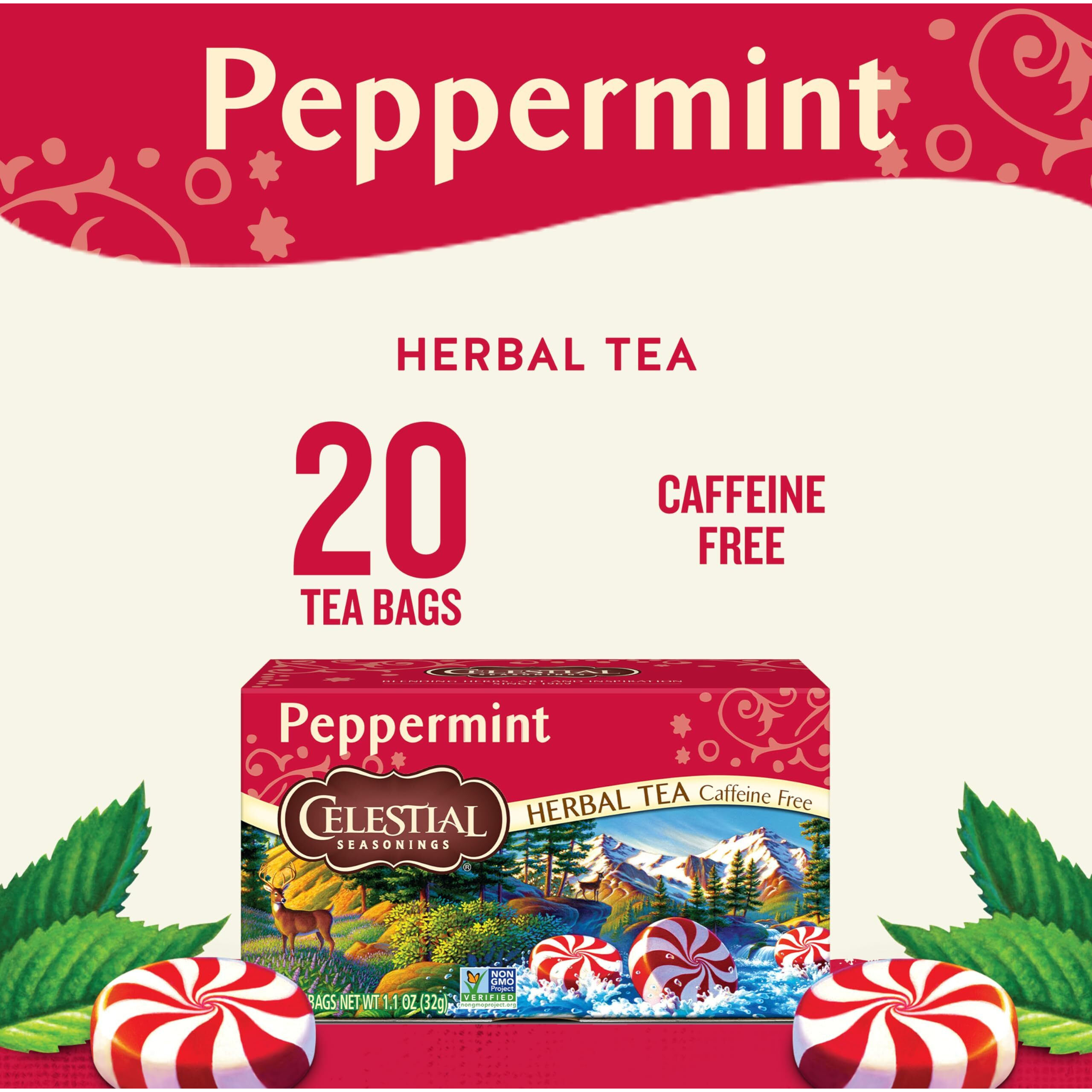 Celestial Seasonings Peppermint Herbal Tea, Caffeine Free, 20 Tea Bags Box, (Pack Of 6)