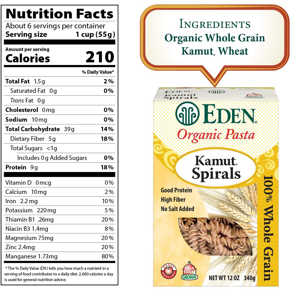 Eden Kamut Spirals, Organic, 100% Whole Grain, 12-Ounce (Pack Of 6)