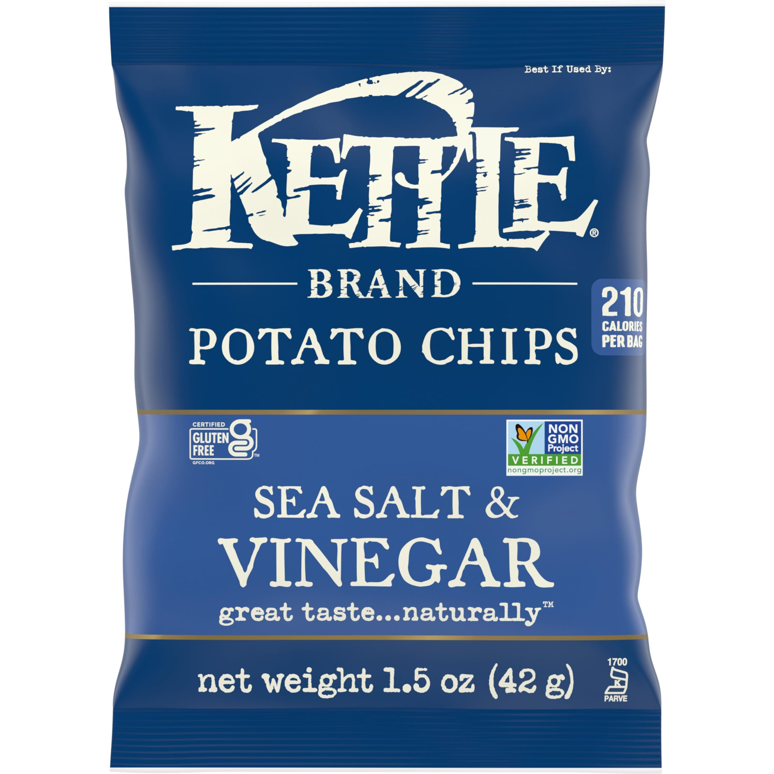 Kettle Brand Potato Chips, Sea Salt & Vinegar Kettle Chips, Snack Bag, 1.5 Oz (Pack Of 24)