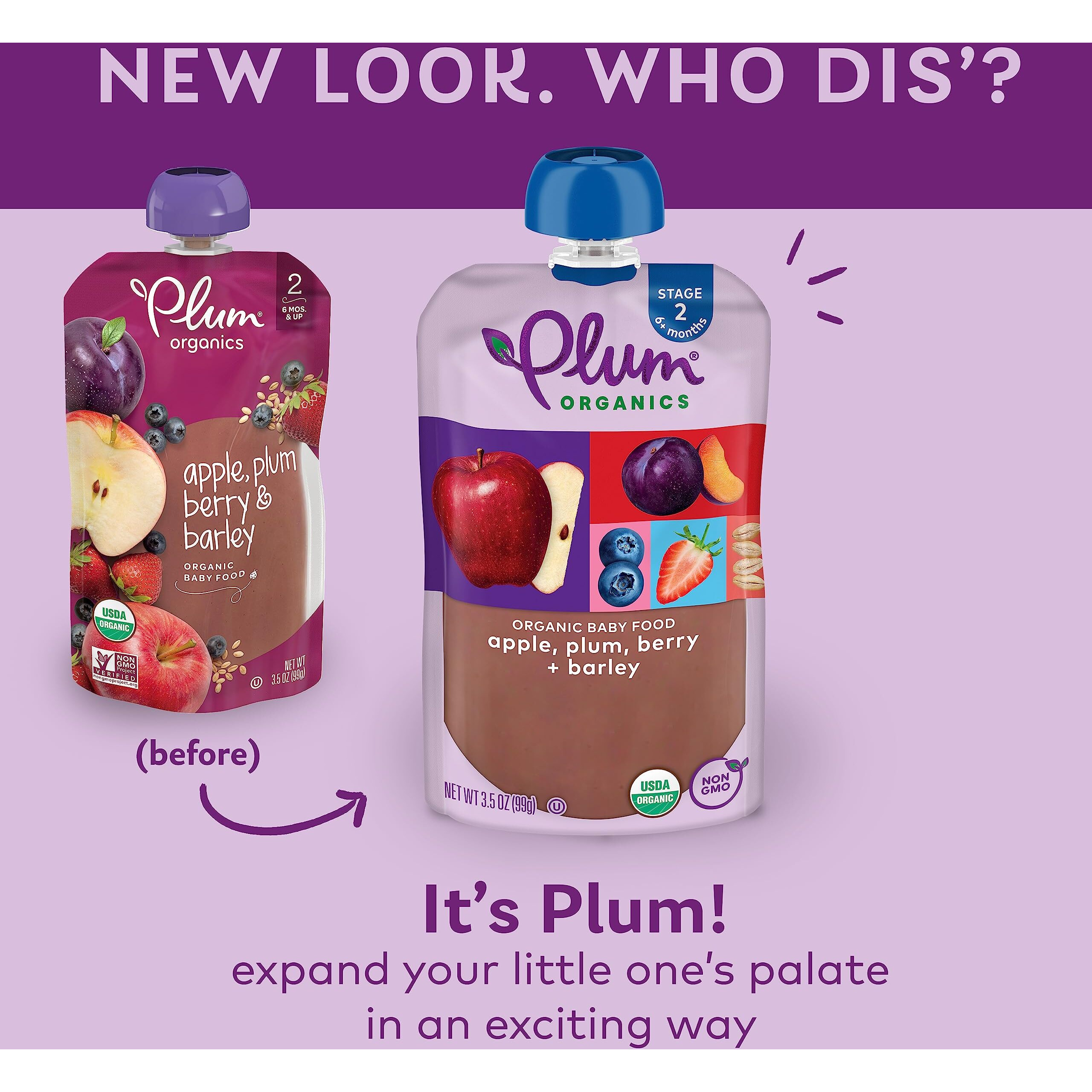 Plum Organics Stage 2 Organic Baby Food - Apple, Plum, Berry, And Barley - 3.5 Oz Pouch (Pack Of 12) - Organic Fruit And Vegetable Baby Food Pouch