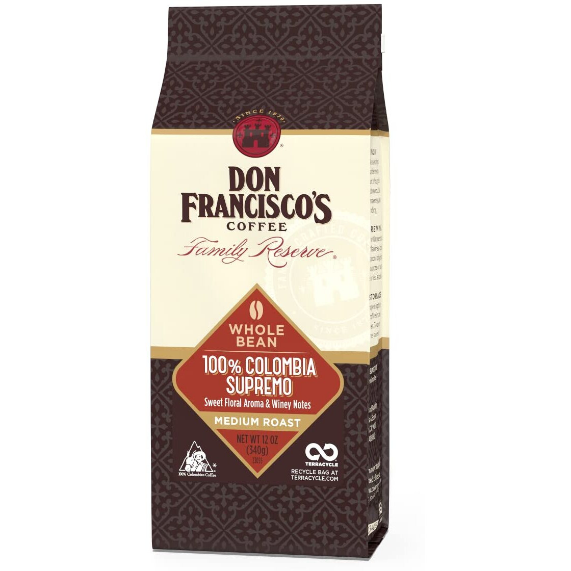Don Francisco's 100% Colombia Supremo Whole Bean Coffee (12 Oz Bag)