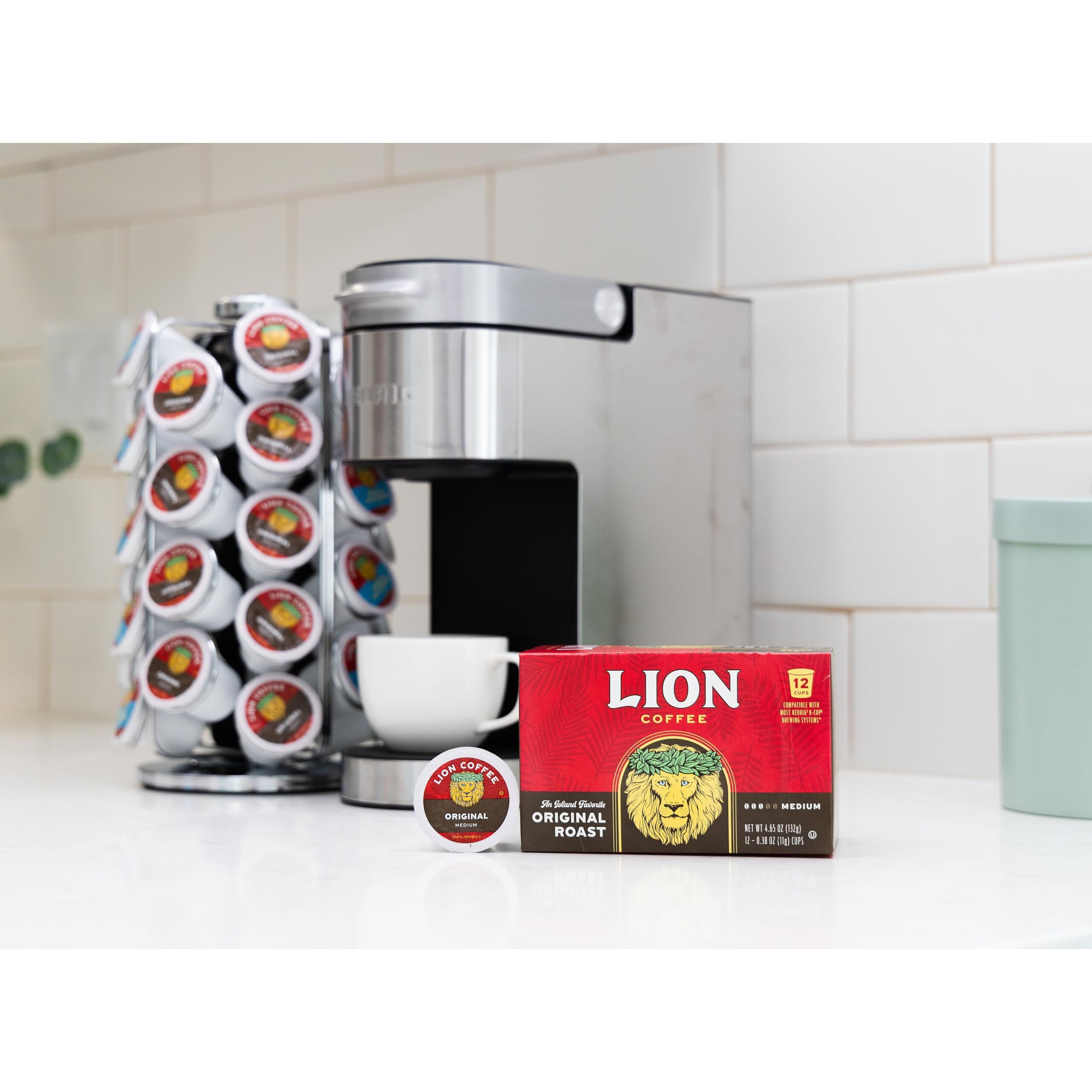 Lion Coffee Original Medium Roast Coffee, Single-Serve Coffee Pods, Compatible With Keurig Brewers, A Taste Of Aloha - (12 Count Box)