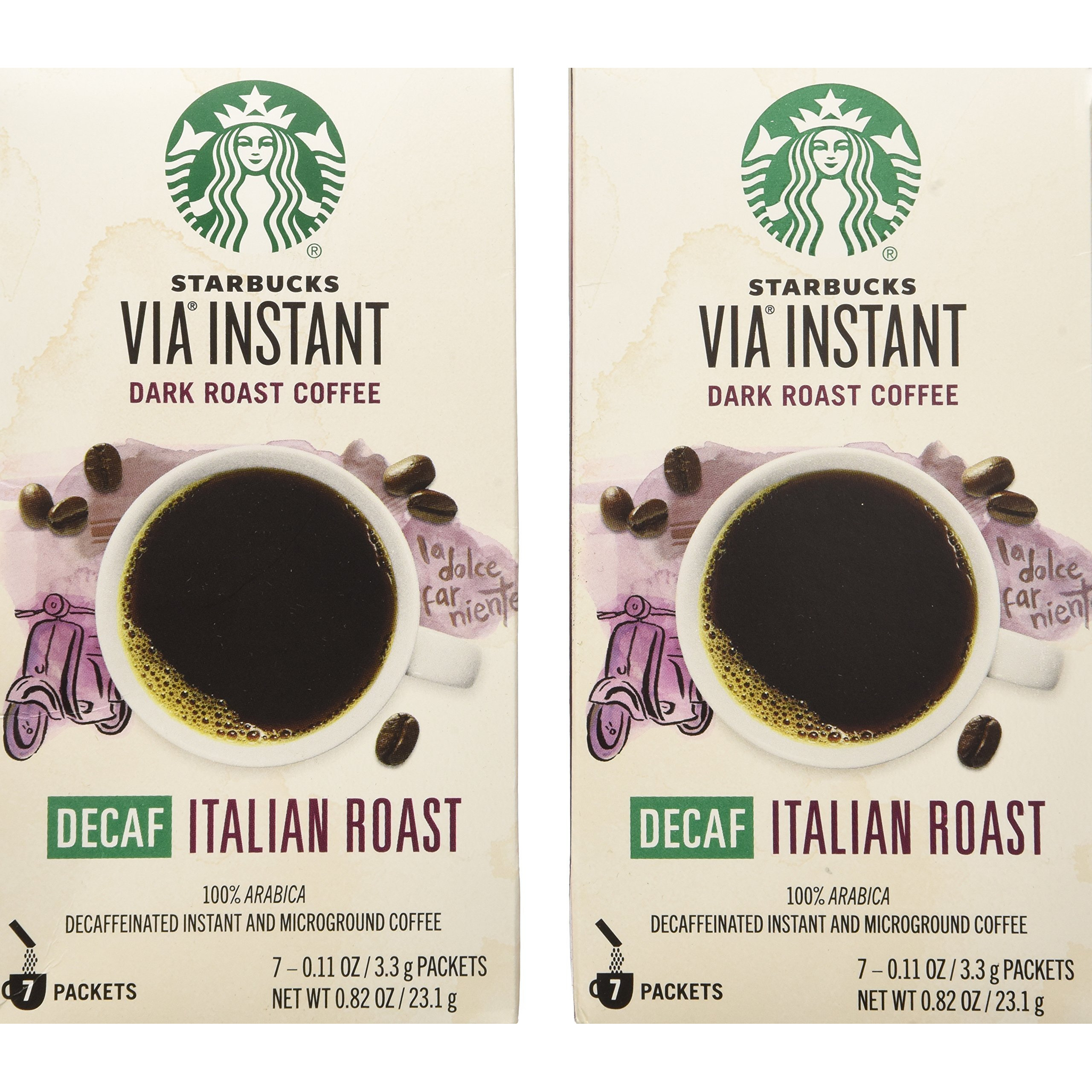 Starbucks Via Ready Brew, Decaf Italian Dark Roast Instant Coffee, 7-Count Each (2 Pack)