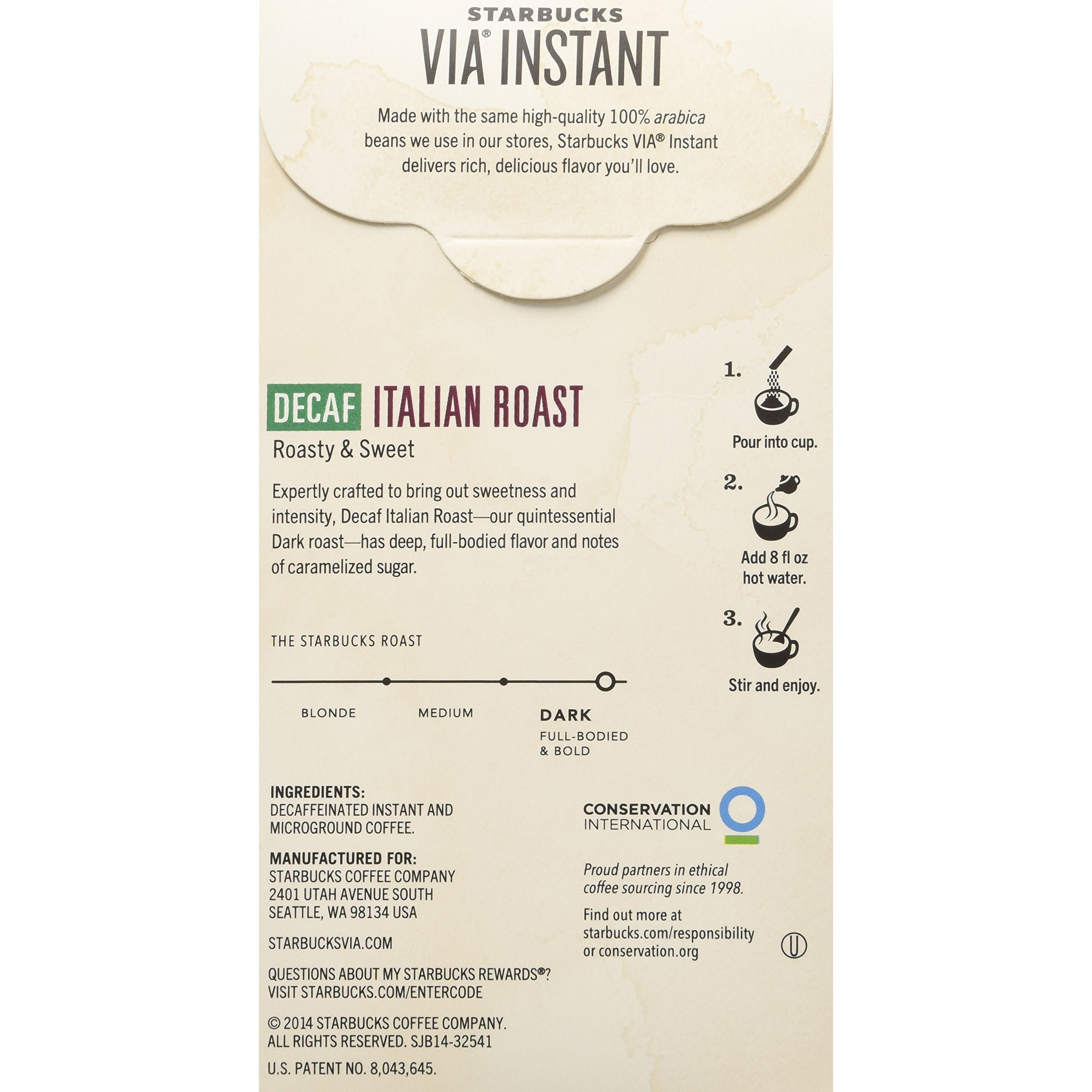 Starbucks Via Ready Brew, Decaf Italian Dark Roast Instant Coffee, 7-Count Each (2 Pack)