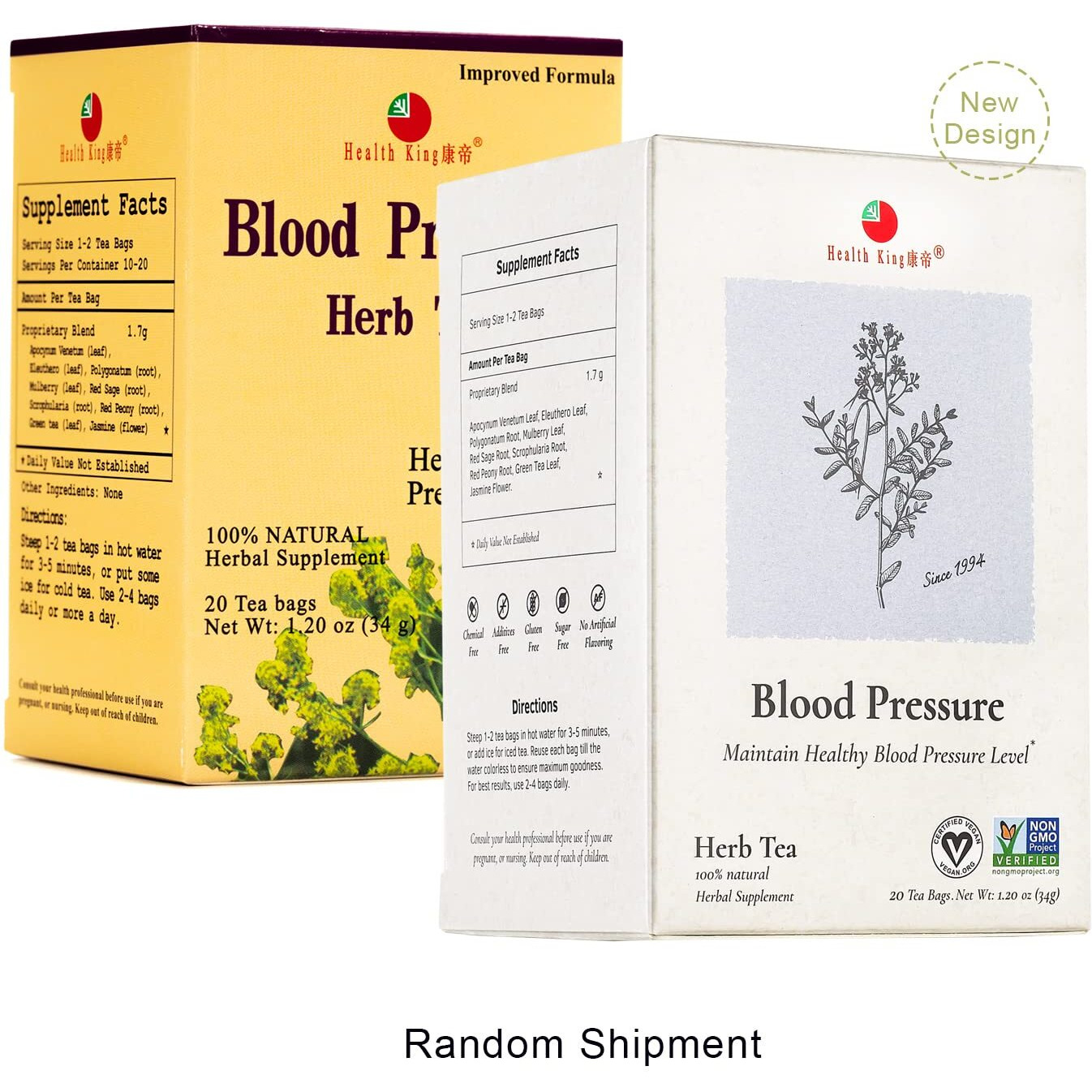 Health King Blood Pressure Herb Tea, Teabags, 20 Count Box