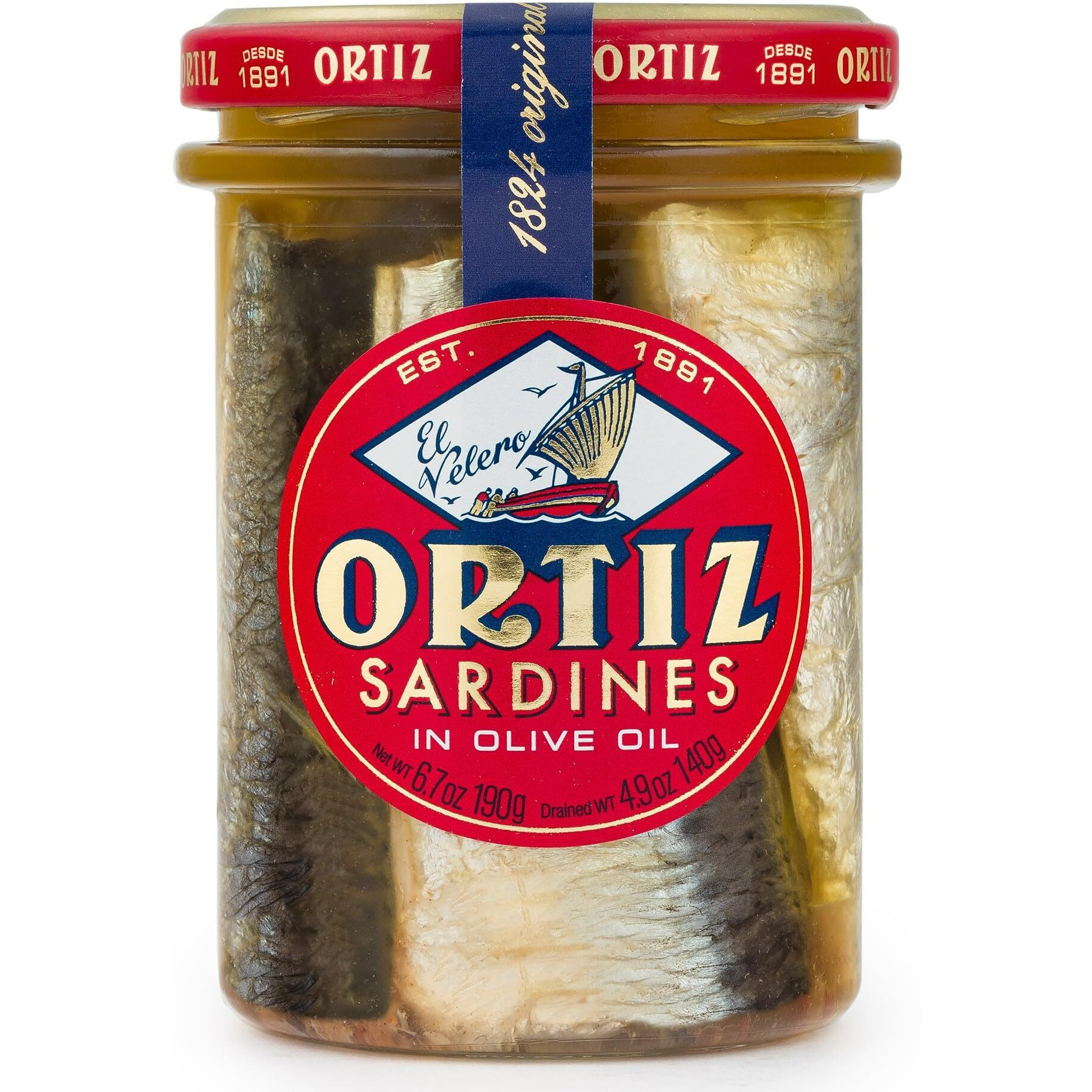 Ortiz Sardines In Olive Oil, 6.7 Oz. Jar | Spanish Old Style Sardines A La Antigua', Skin On | Sardines In Olive Oil, Wild Caught [6.7 Oz. Glass Jar]