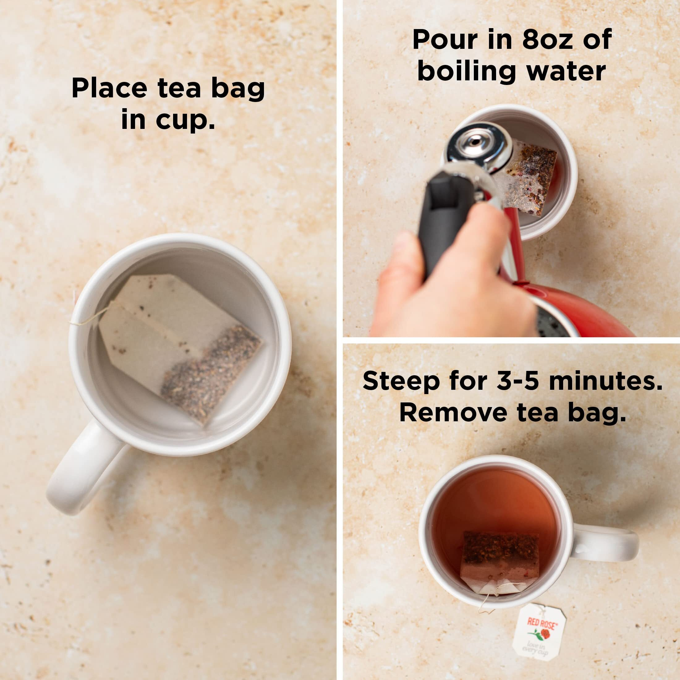 Red Rose Naturally Decaffeinated Black Tea Specially Blended Strong Black Tea With 48 Individually Wrapped Tea Bags Per Box (Pack Of 4) Brew Hot/Cold Decaf Black Tea Full-Bodied Flavorful Black Tea