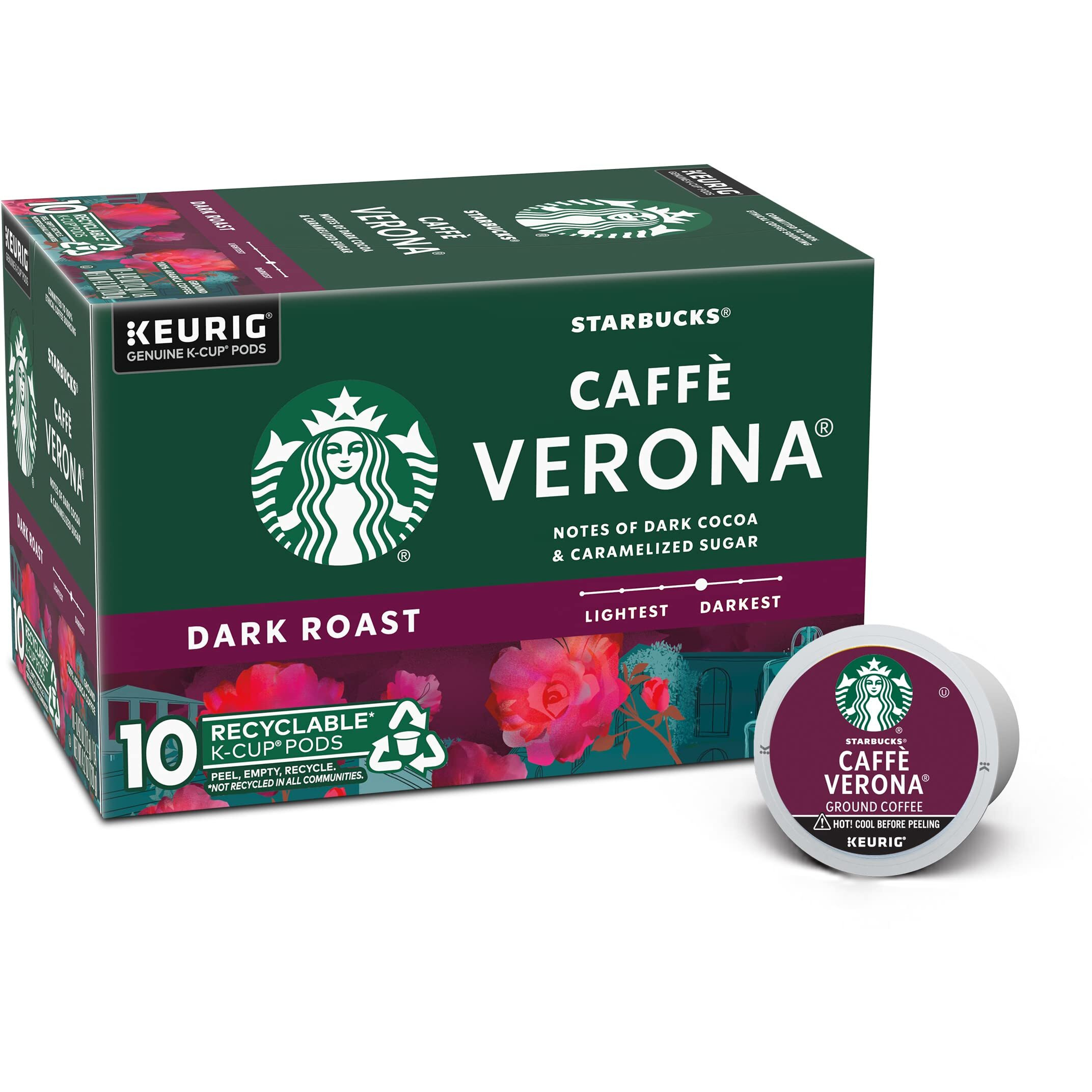 Starbucks Dark Roast K-Cup Coffee Pods - Caff Verona For Keurig Brewers - 1 Box (10 Pods)
