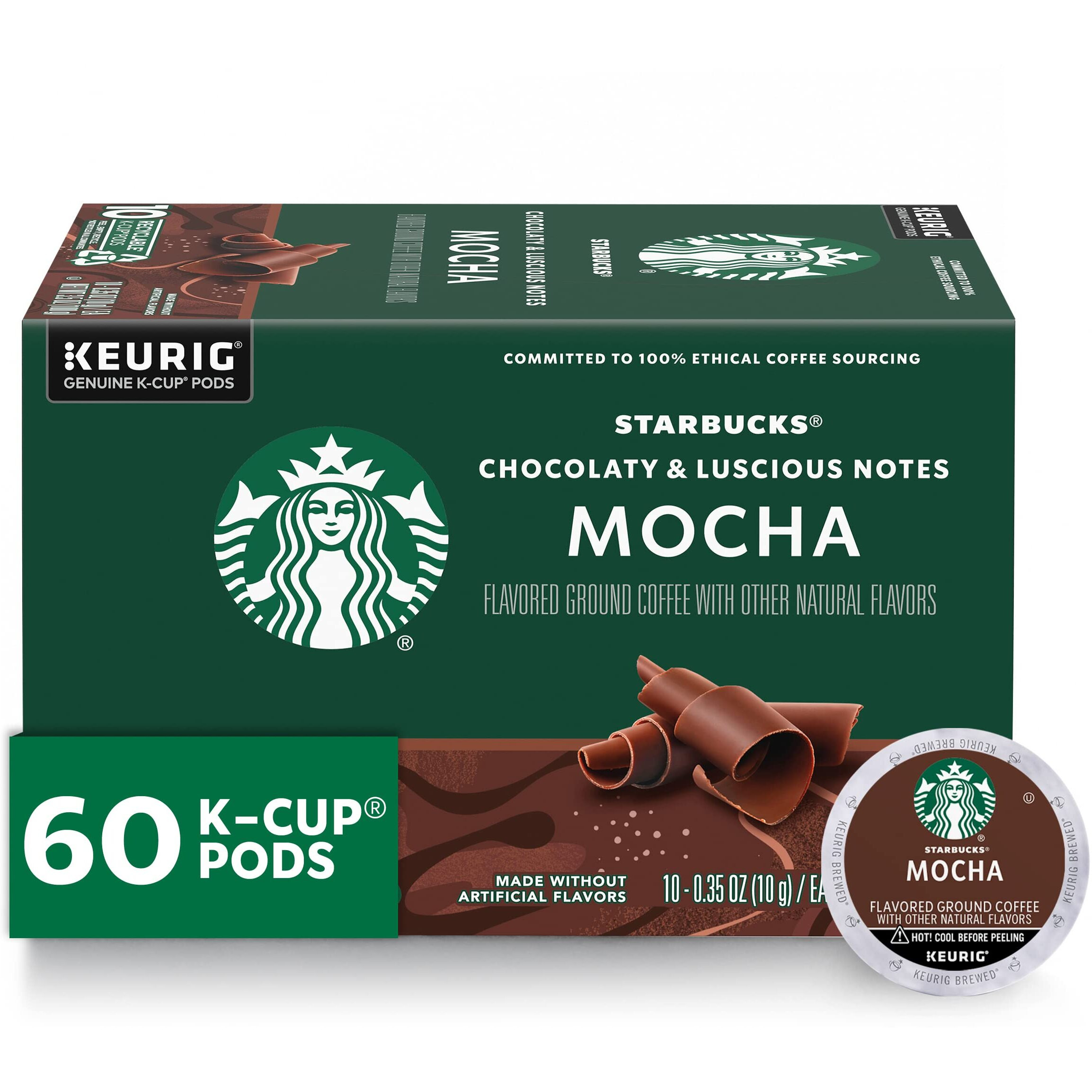 Starbucks Medium Roast K-Cup Coffee Pods, Mocha For Keurig Brewers, 6 Boxes (60 Pods Total)