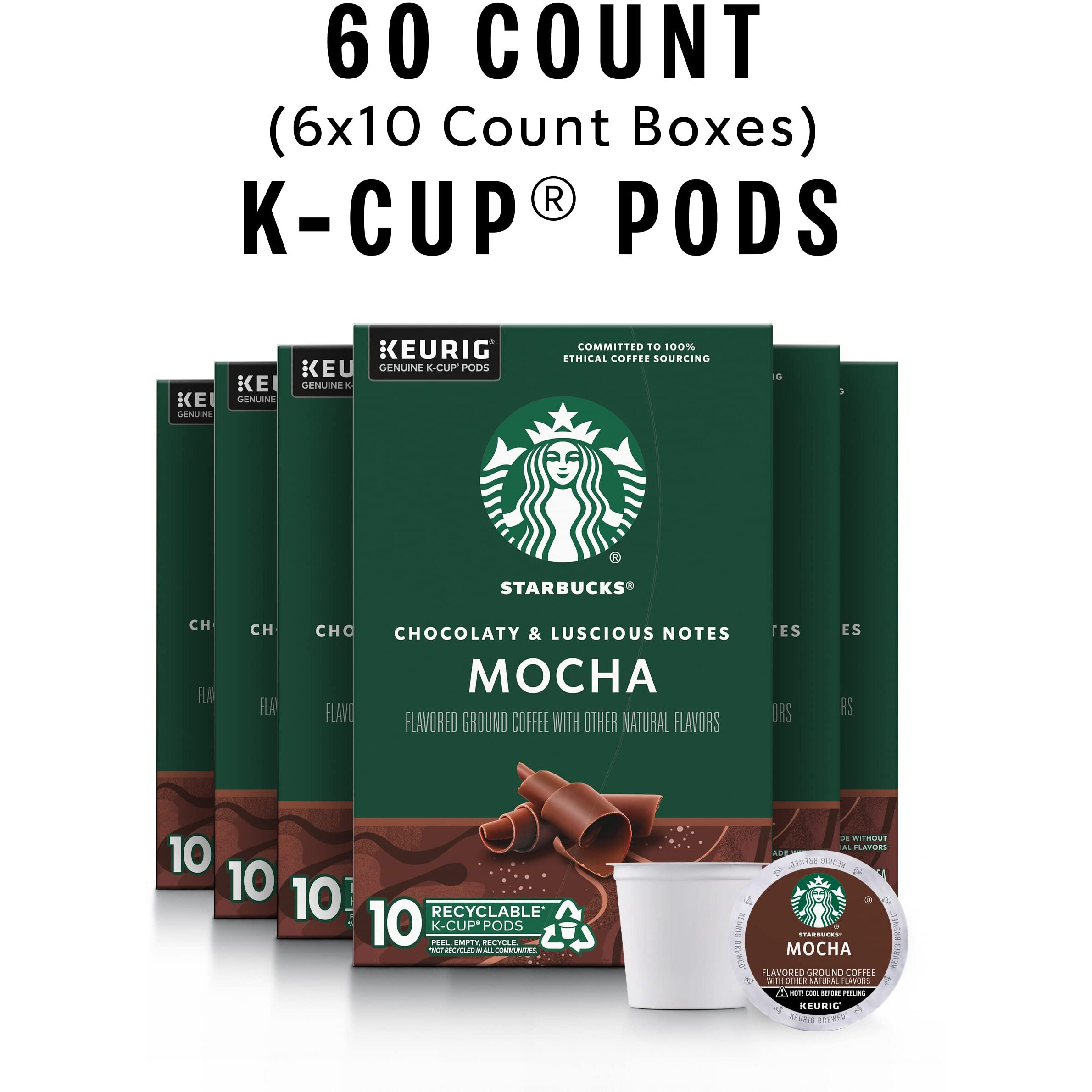 Starbucks Medium Roast K-Cup Coffee Pods, Mocha For Keurig Brewers, 6 Boxes (60 Pods Total)