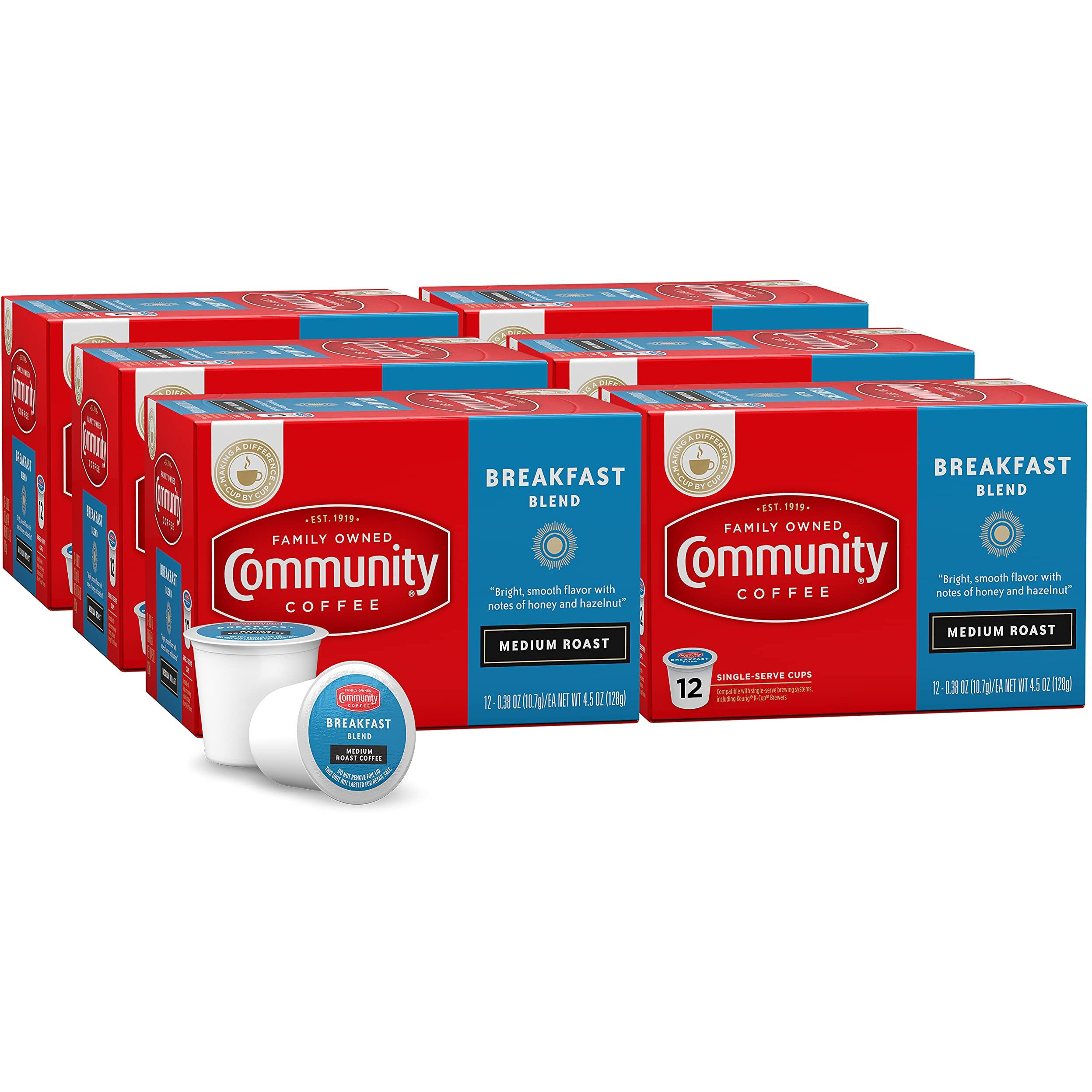 Community Coffee Breakfast Blend 72 Count Coffee Pods, Medium Roast, Compatible With Keurig 2.0 K-Cup Brewers, 12 Count (Pack Of 6)