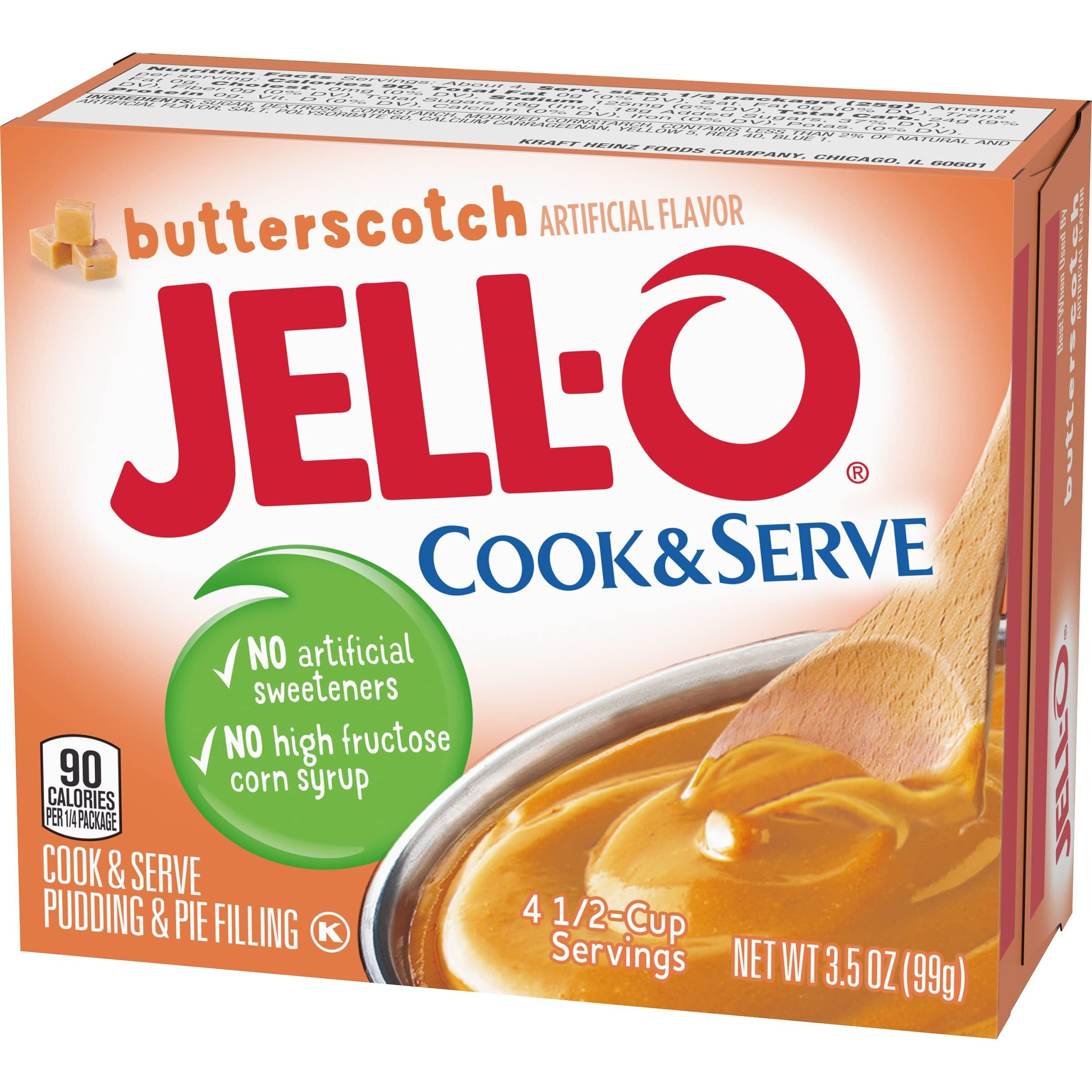 Jell-O, Cook & Serve, Pudding & Pie Filling, Butterscotch, 3.5Oz Box (Pack Of 4)