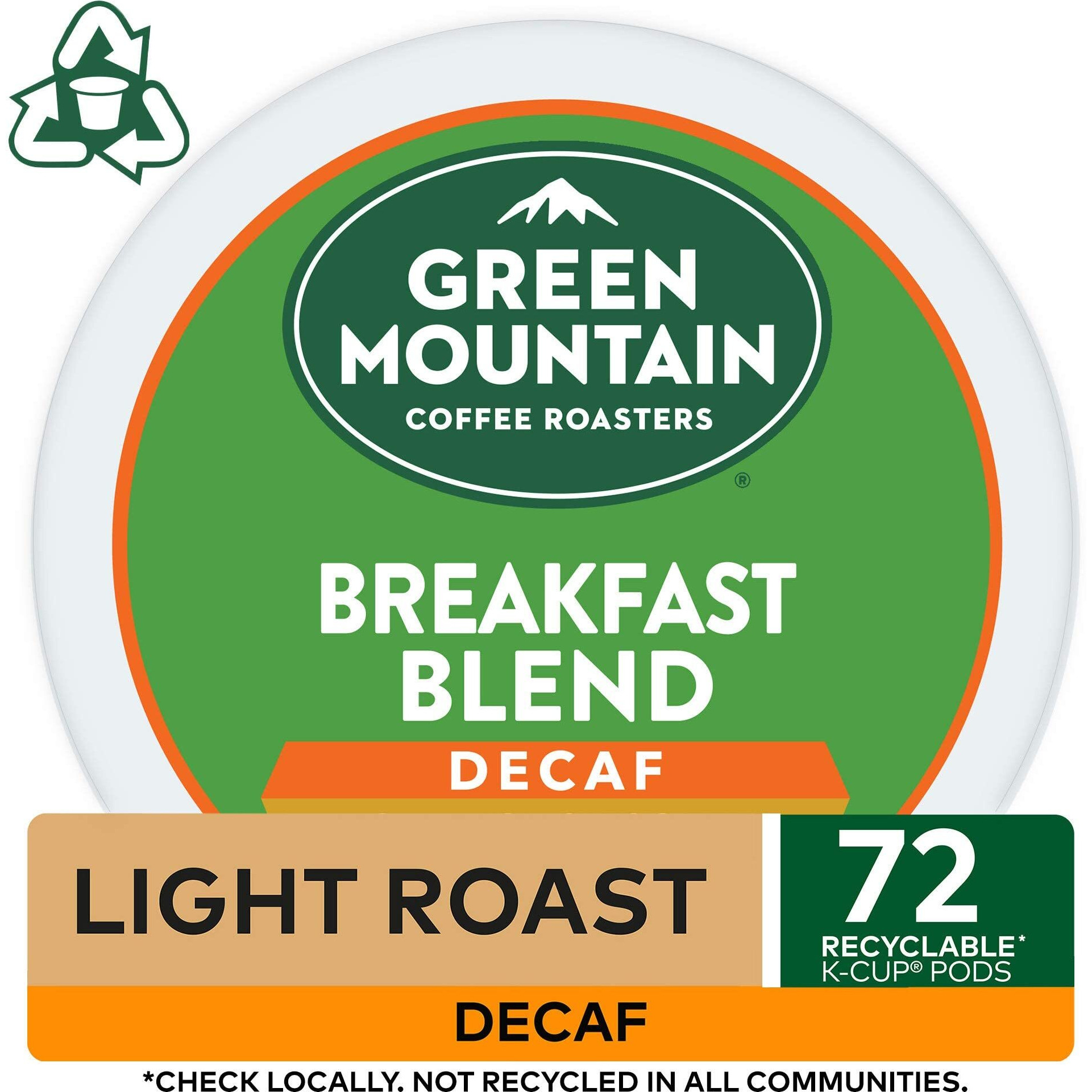 Green Mountain Coffee Roasters Breakfast Blend Decaf Keurig Single-Serve K-Cup Pods, Light Roast Coffee, 72 Count (6 Packs Of 12)