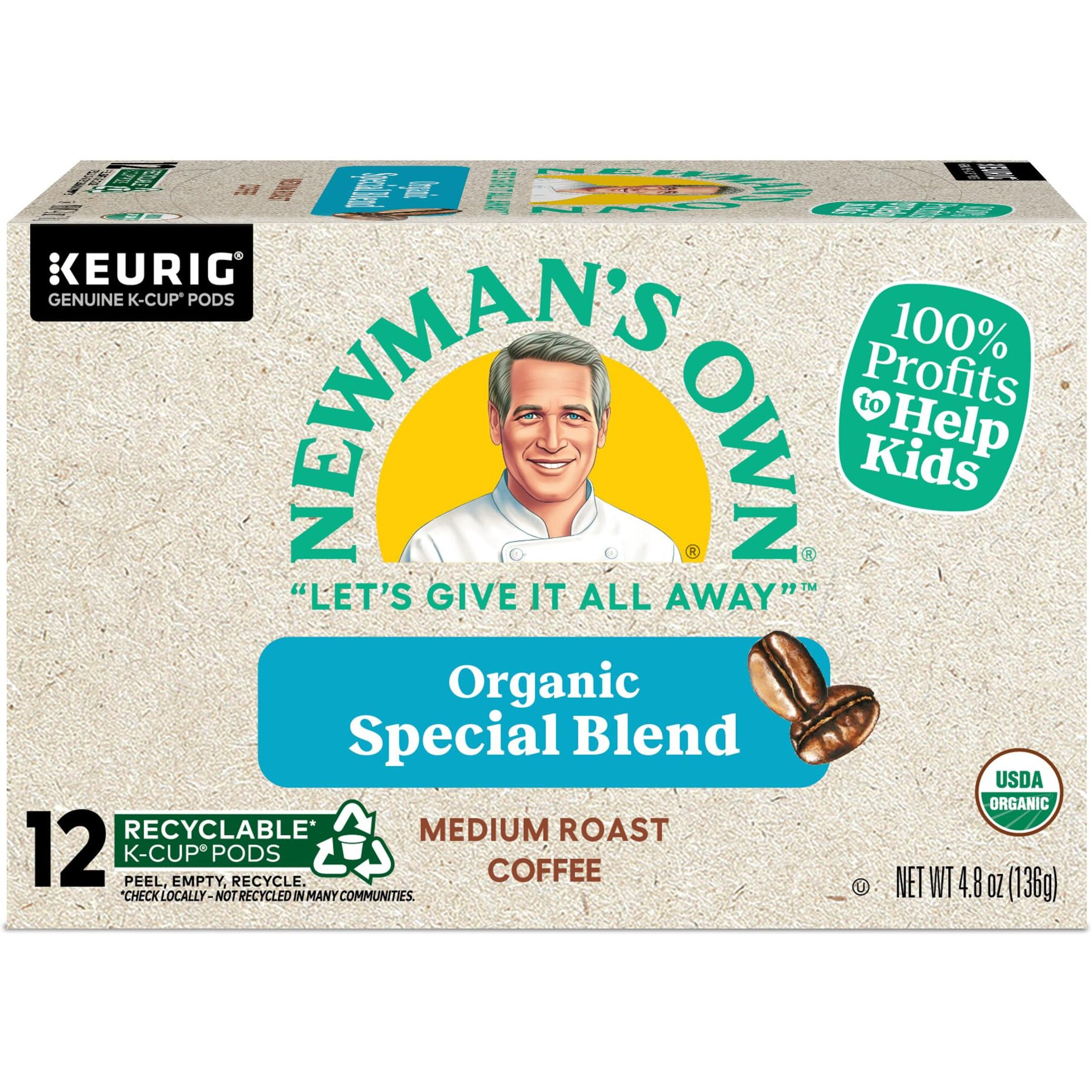 Newman's Own Organics Special Blend Keurig Single-Serve K-Cup Pods, Medium Roast Coffee, 72 Count (6 Packs Of 12)
