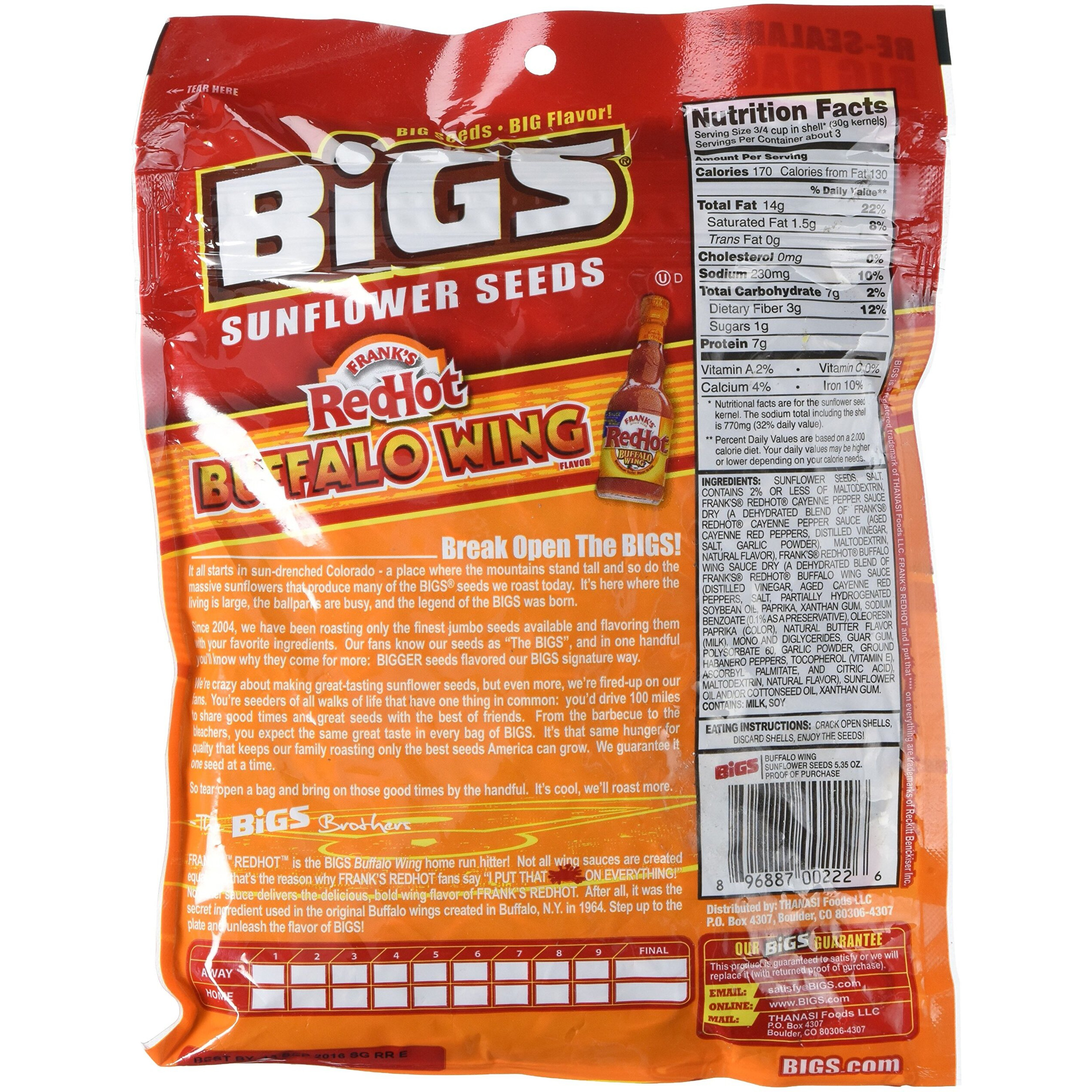 Bigs Bold And Tangy Buffalo Wing Sunflower Seeds 5.35 Ounces
