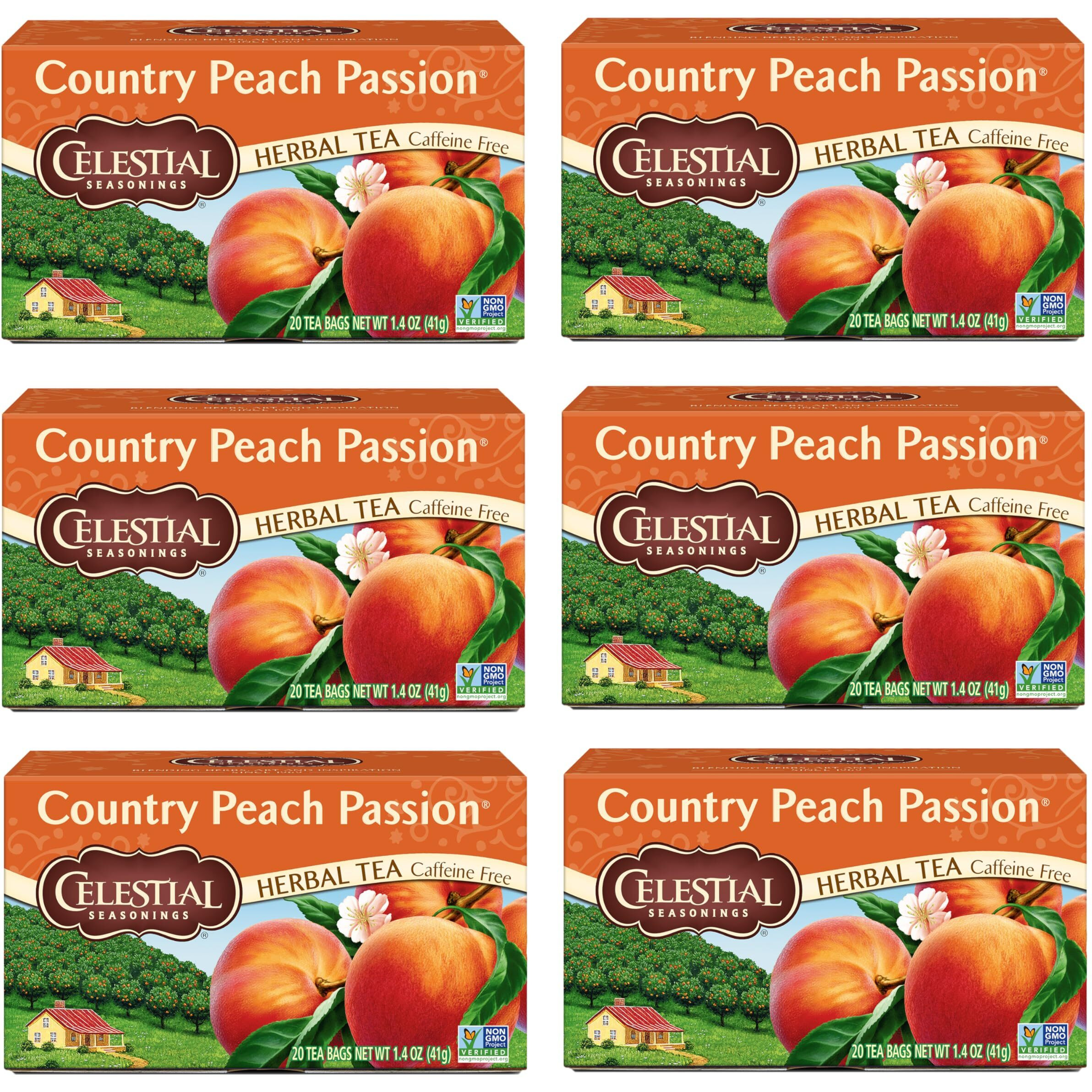 Celestial Seasonings Country Peach Passion Herbal Tea, Caffeine Free, 20 Tea Bags Box, (Pack Of 6)