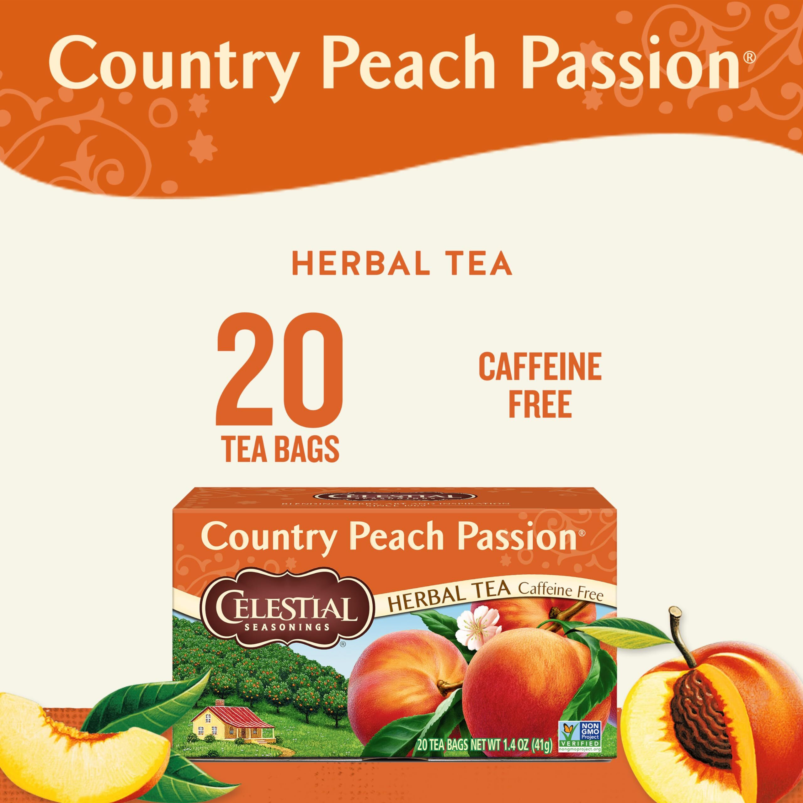 Celestial Seasonings Country Peach Passion Herbal Tea, Caffeine Free, 20 Tea Bags Box, (Pack Of 6)
