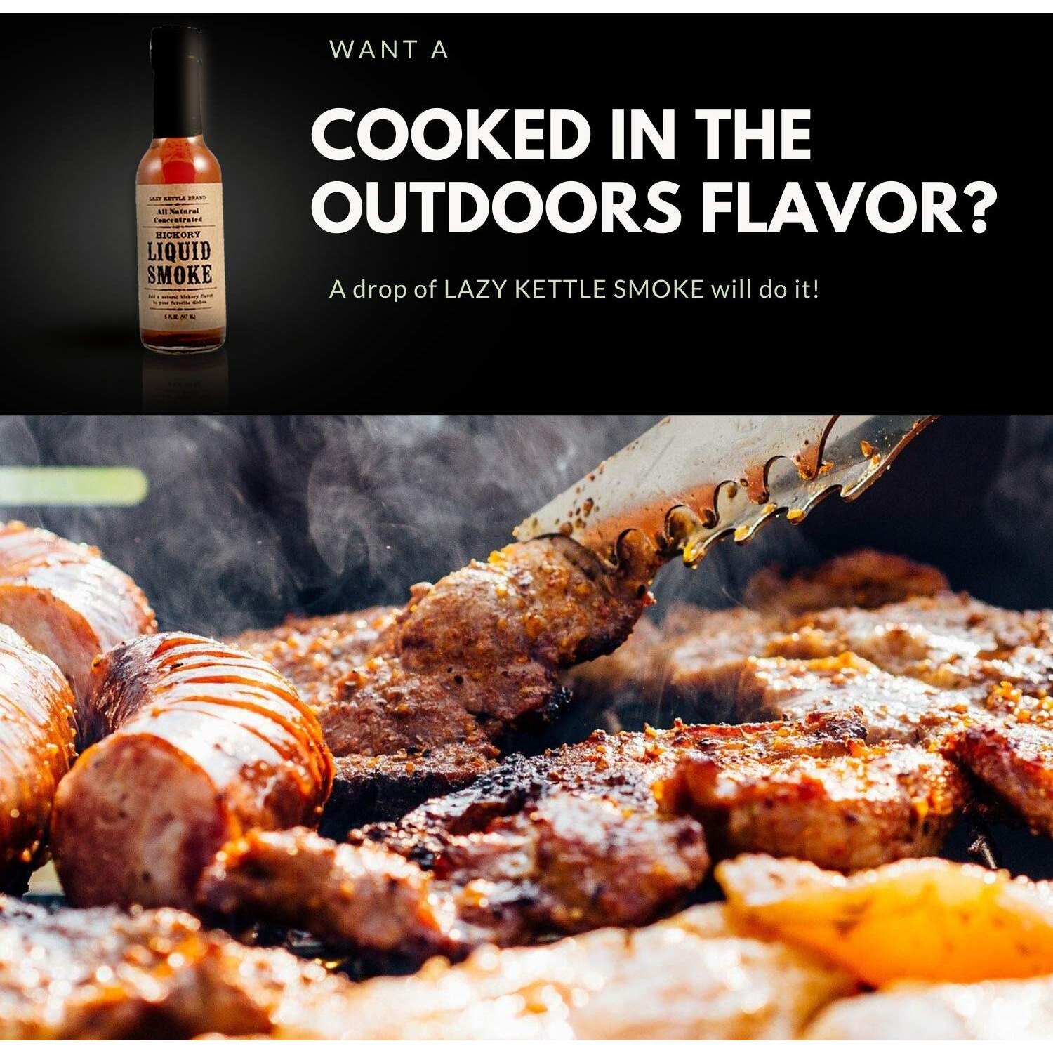 Lazy Kettle Brand All Natural Liquid Smoke | Perfect For Flavoring Meat | Hickory | Used To Flavor Beef Jerky, Steak, Fish, Cheese, Sauces And More | 5 Oz Each