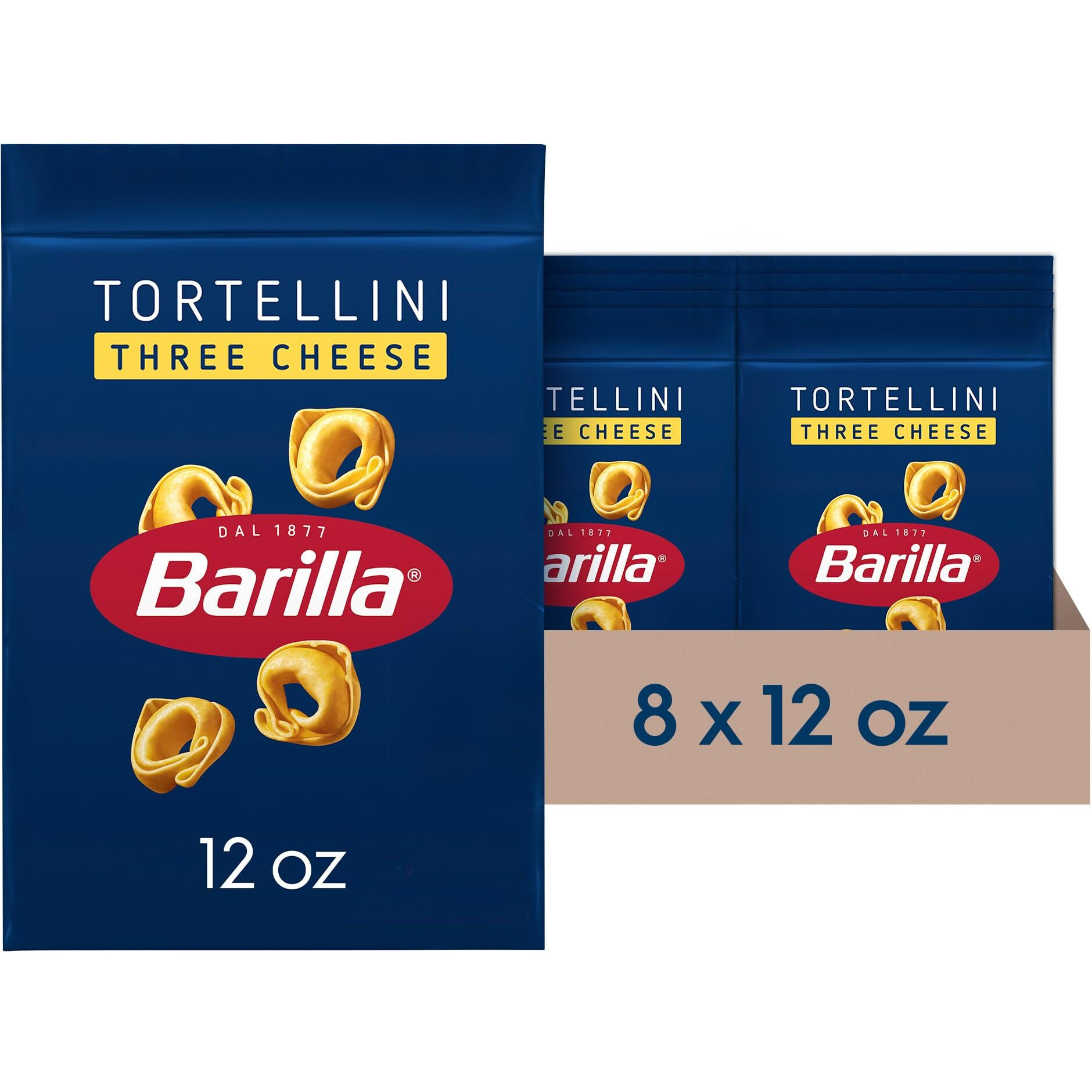 Barilla Three Cheese Tortellini Pasta, 12 Oz. Bag (Pack Of 8) - 6 Servings Per Bag - Pantry Friendly Dried Tortellini - Made With Non-Gmo Ingredients
