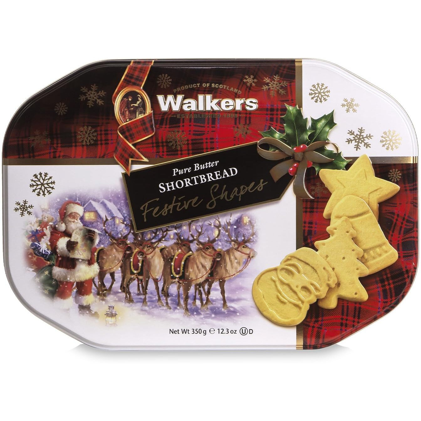 Walkers Assorted Shortbread Cookies In Festive Shapes- Shortbread Cookie Tin (12.6 Oz) - Includes Christmas Tree, Bell, Star And Santa Claus Shaped Christmas Cookies In Tin