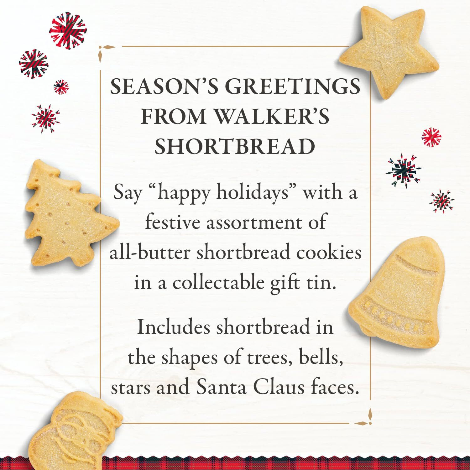 Walkers Assorted Shortbread Cookies In Festive Shapes- Shortbread Cookie Tin (12.6 Oz) - Includes Christmas Tree, Bell, Star And Santa Claus Shaped Christmas Cookies In Tin