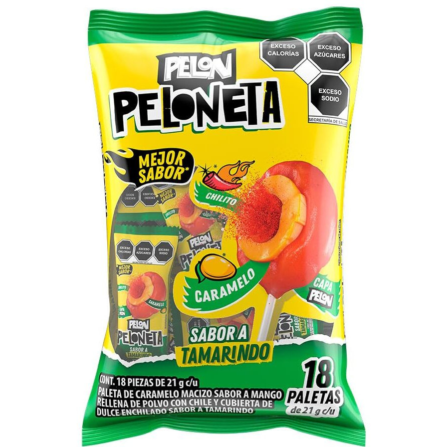 Pelon Peloneta Tamarind With Mango Lollipops,0.81 Ounce, (18 Pc)