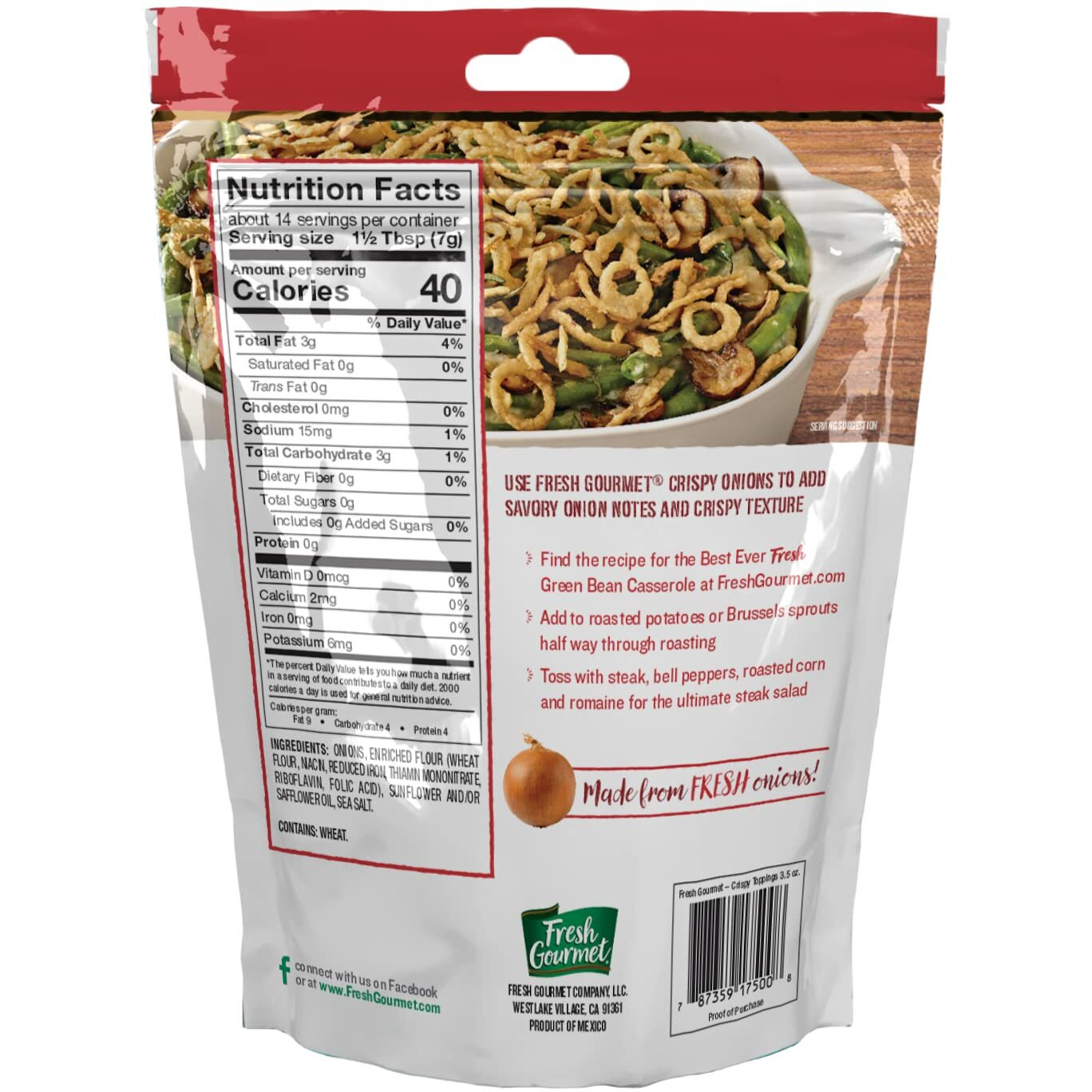 Fresh Gourmet Lightly Salted Crispy Onions | 3.5 Ounce (Pack Of 6) | Low Carb | Crunchy Snack And Salad Topper