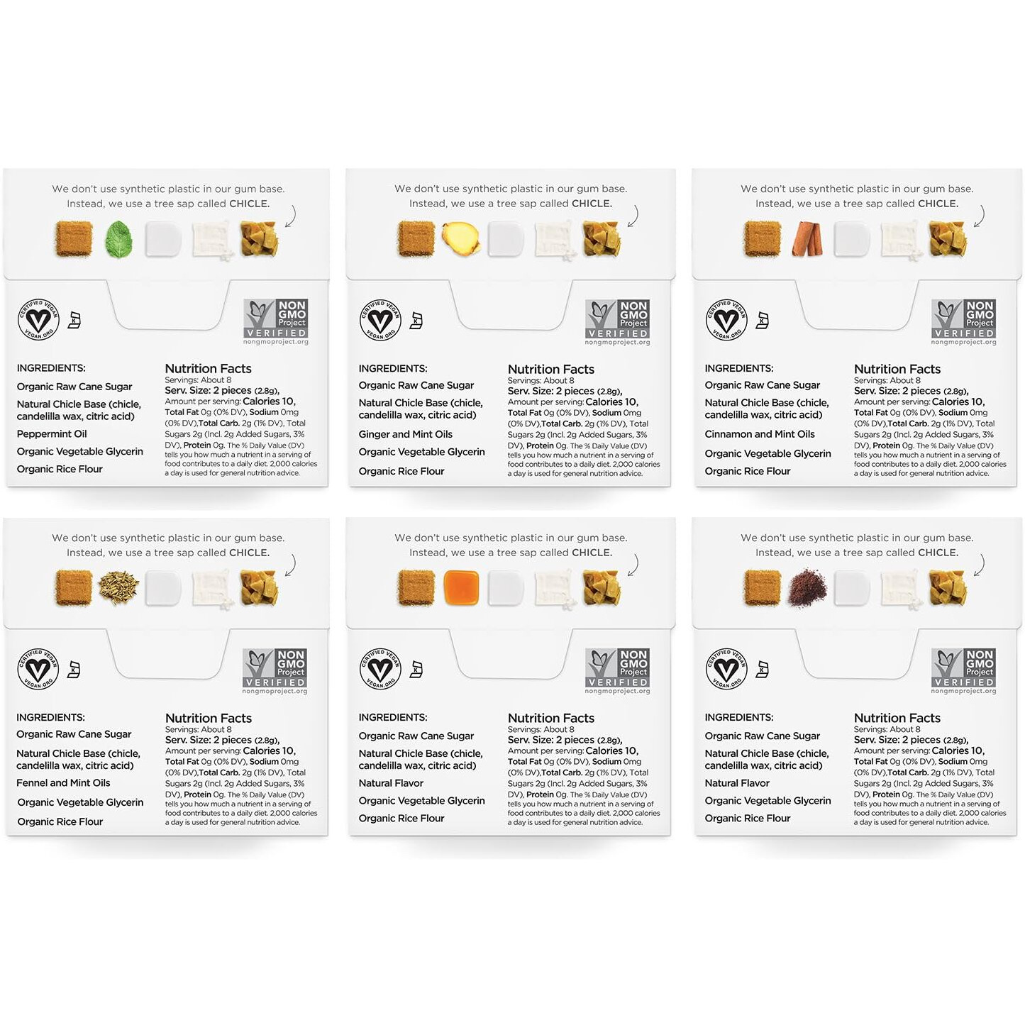 Simply Gum | Variety Pack - Peppermint, Cinnamon, Ginger, Fennel, Maple, Coffee | Synthetic Free + Aspartame Free + Non Gmo