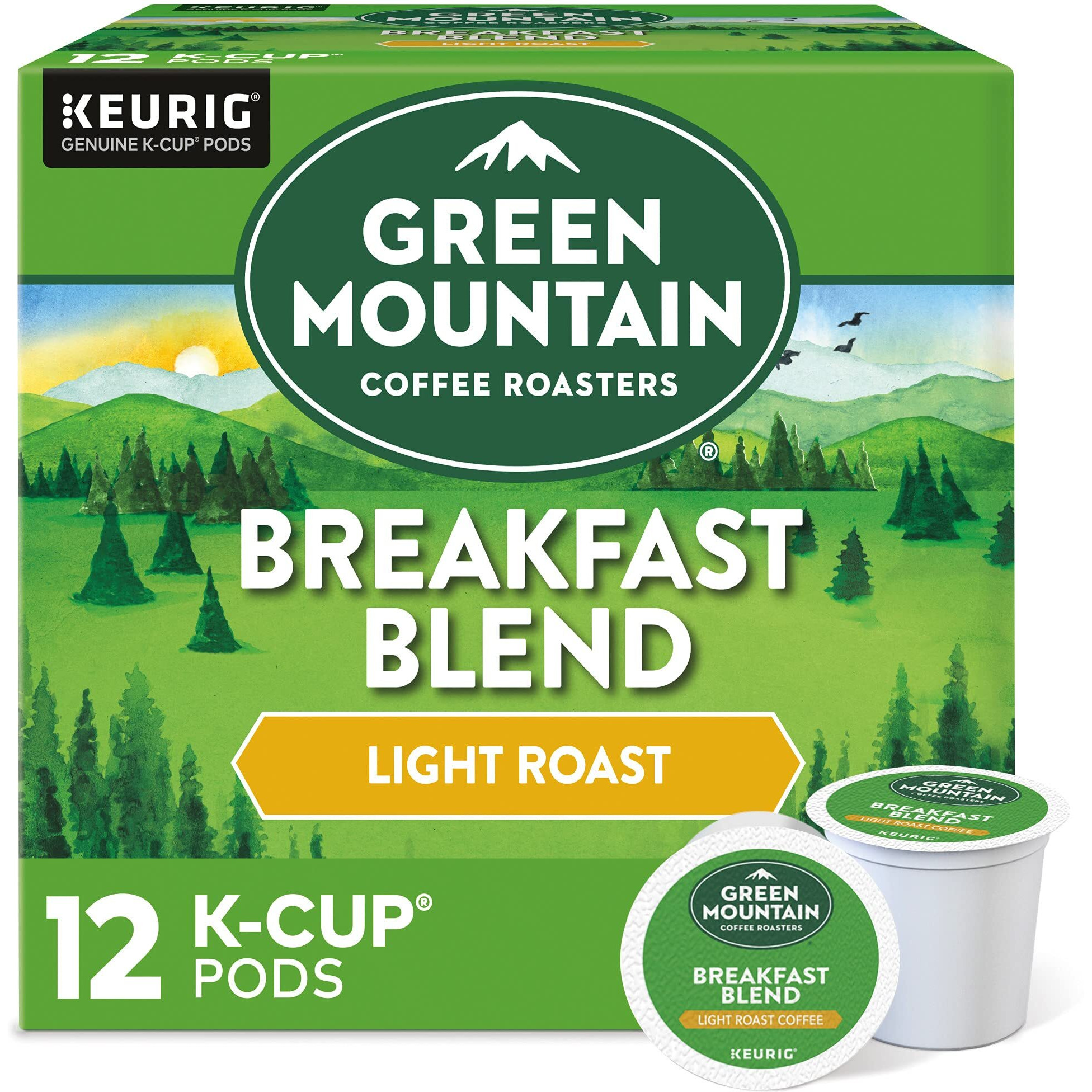 Green Mountain Coffee Roasters Breakfast Blend Single-Serve Keurig K-Cup Pods, Light Roast Coffee, 12 Count