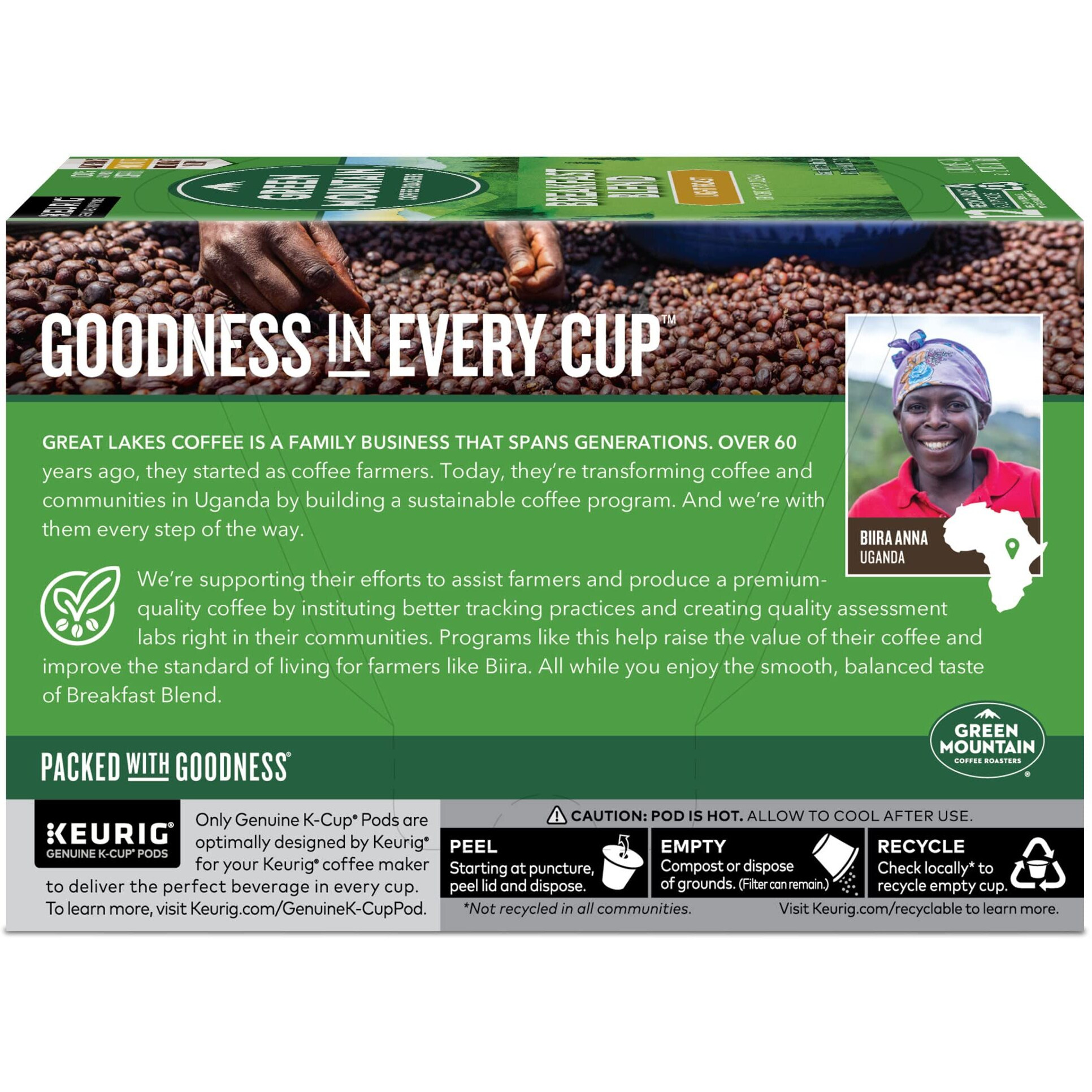 Green Mountain Coffee Roasters Breakfast Blend Single-Serve Keurig K-Cup Pods, Light Roast Coffee, 12 Count